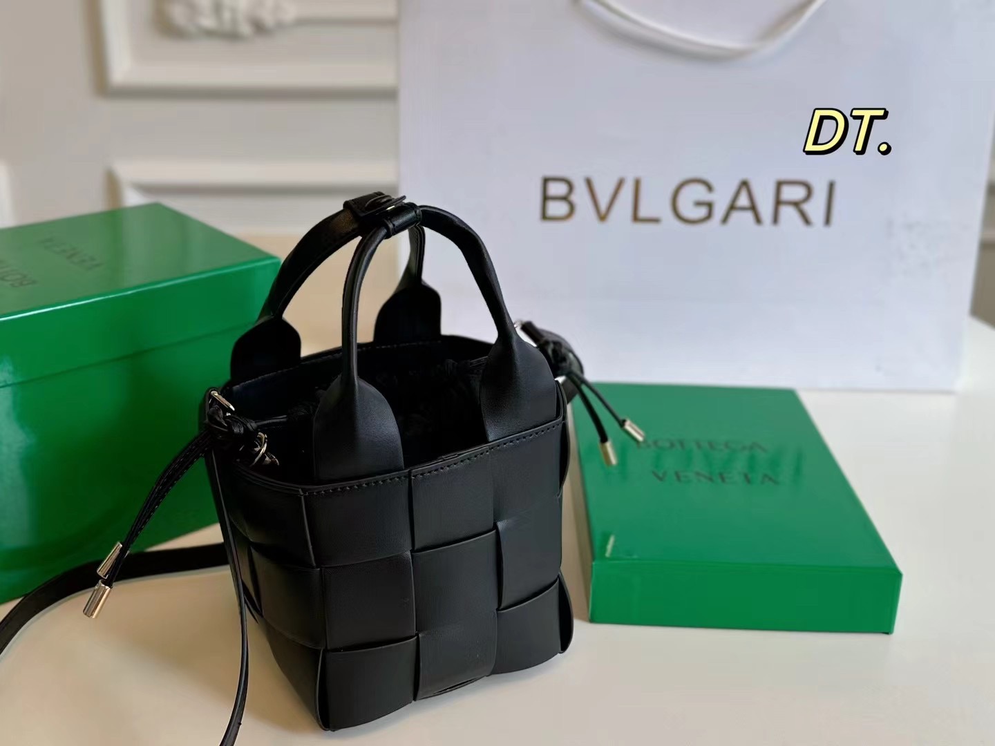 Bottega Veneta Mini Intrecciato Leather Cassette Drawstring Pouched Bucket Crossbody Bag - KAIROO