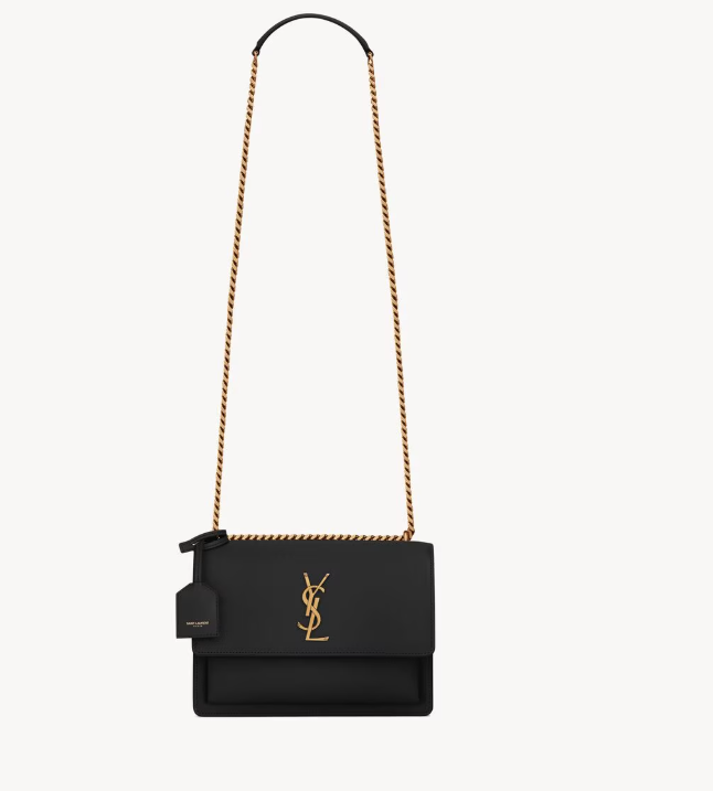 Saint Laurent Black Smooth Calfskin Sunset Medium Bag