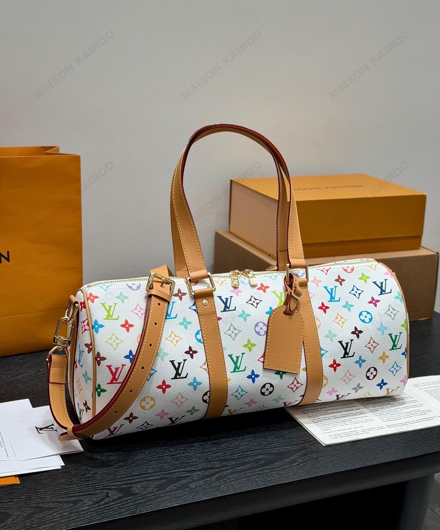 Louis Vuitton LV x TM Needle Keepall White Multicolor Monogram Canvas Cylinder Duffle Top Handle Bag - KAIROO