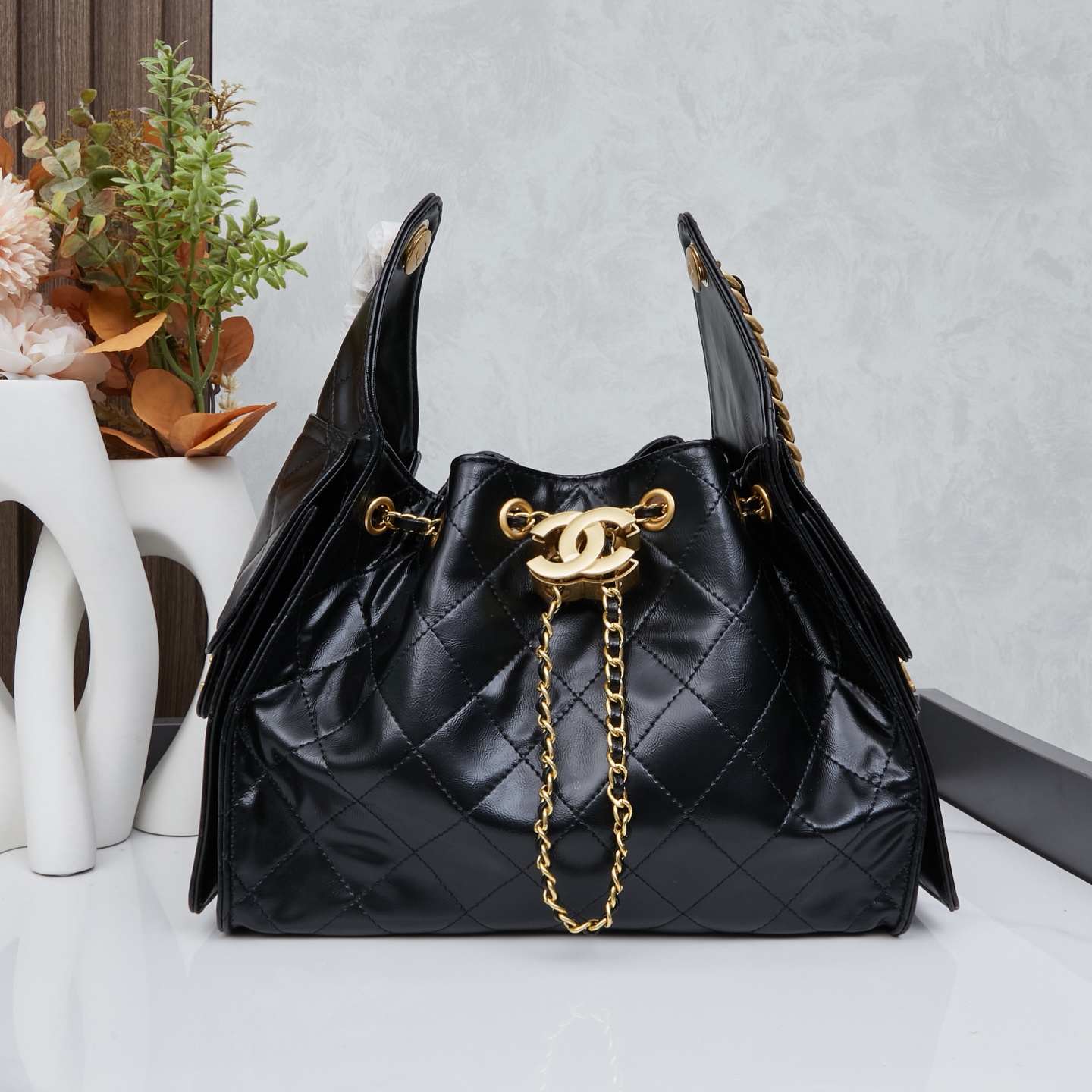 Chanel 25bag 25P 26 Hobo Small Quilted Caviar &Smooth Leather Drawstring Lazy Bucket Shoulder Bag - KAIROO