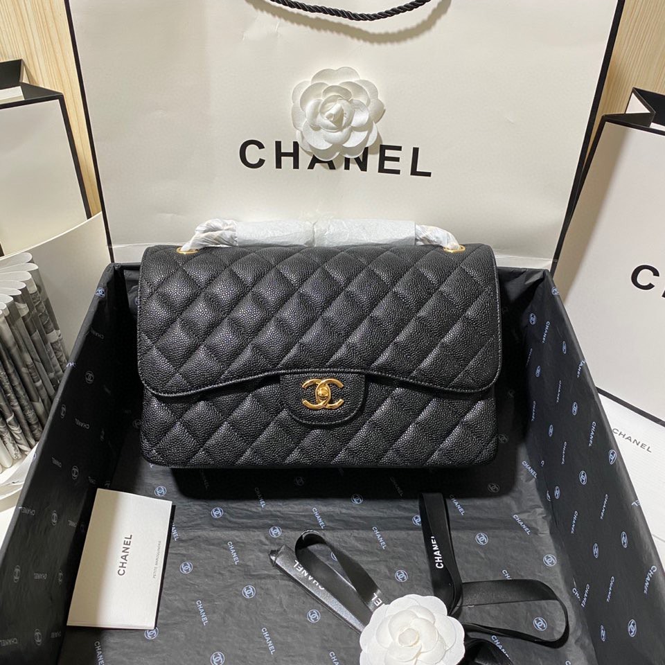Chanel CF Jumbo 30CM Caviar Diamond Quilted Lambskin Leather Double Flap Shoulder Bags /10A - KAIROO
