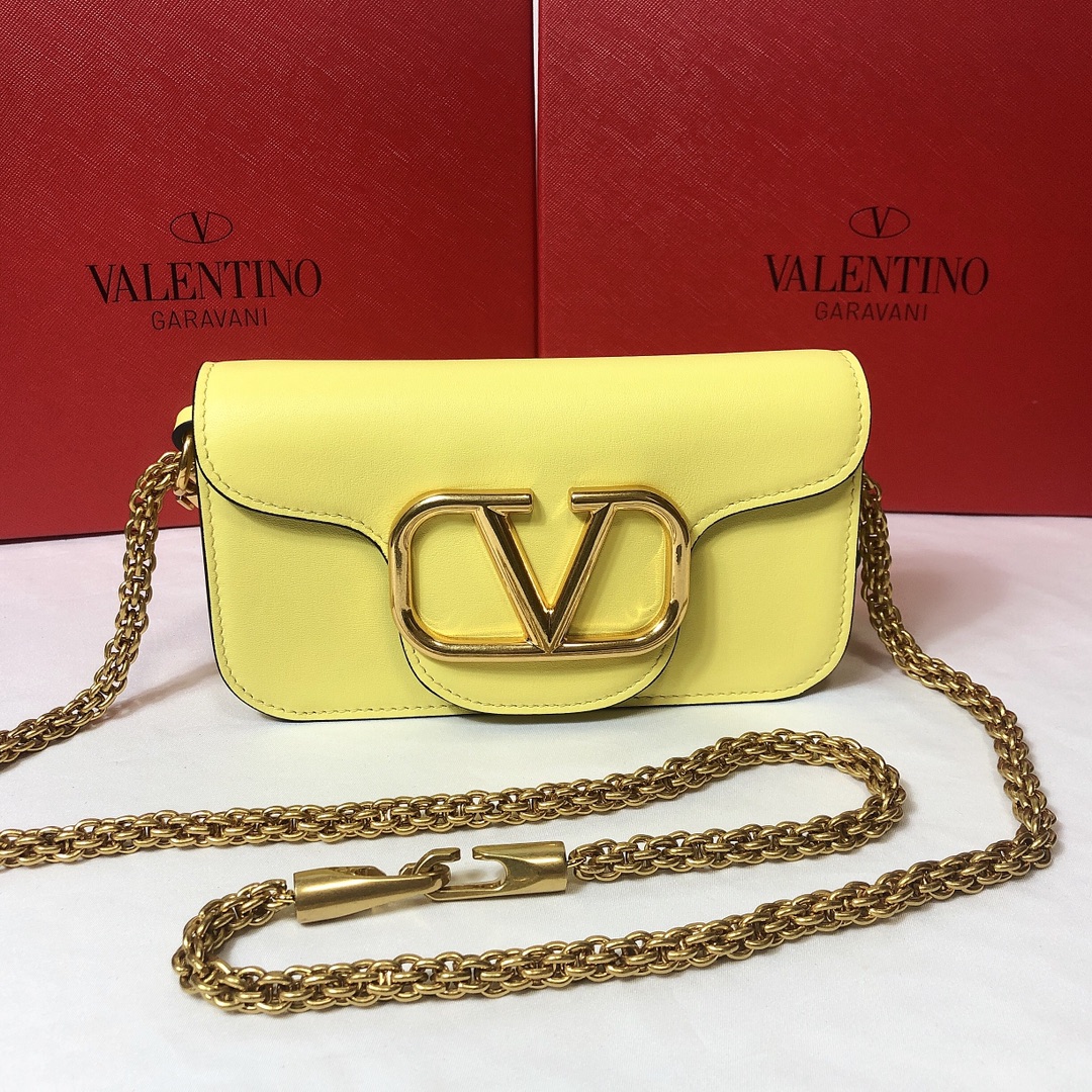 Valentino Small Garavani Loco Bag in Smooth Calfskin-Yellow