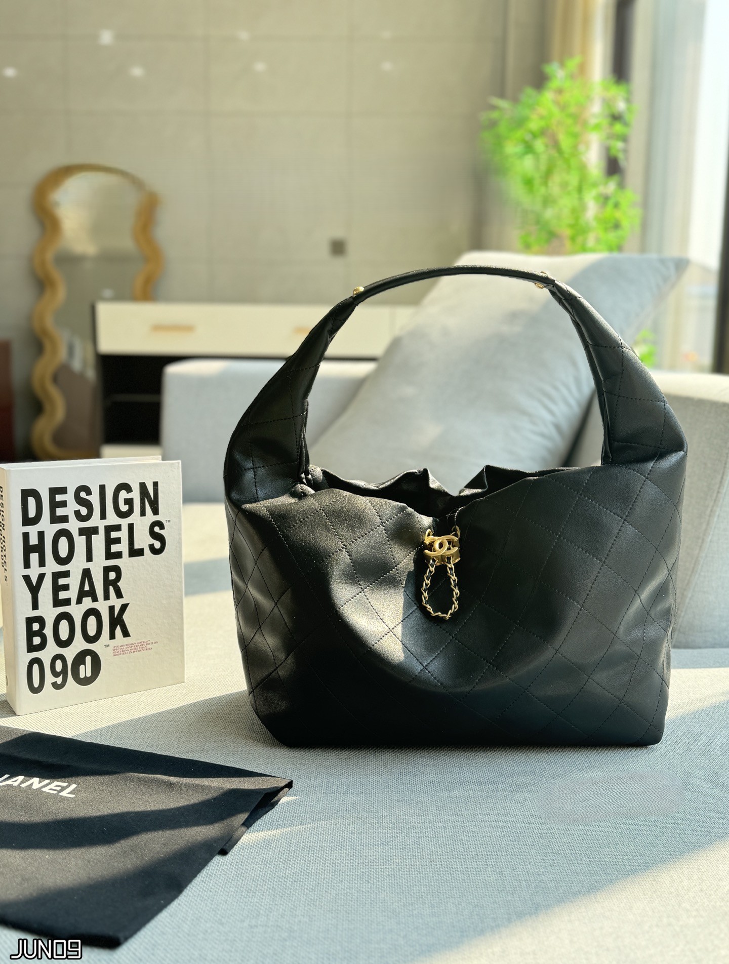 Chanel Large Soft Cloud Hobo Quilted Leather Interlaced Chain Drawstring Tote Shoulder Bag - KAIROO