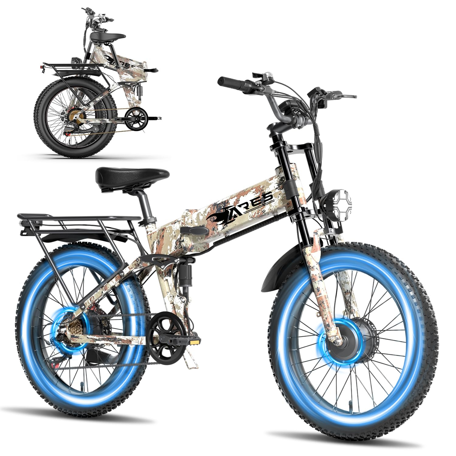 Foldable Electric Bike for Adults, 3000W/ 2000W Peak Dual Motor 32MPH 80/55 Miles Electric Dirt Ebike, 24