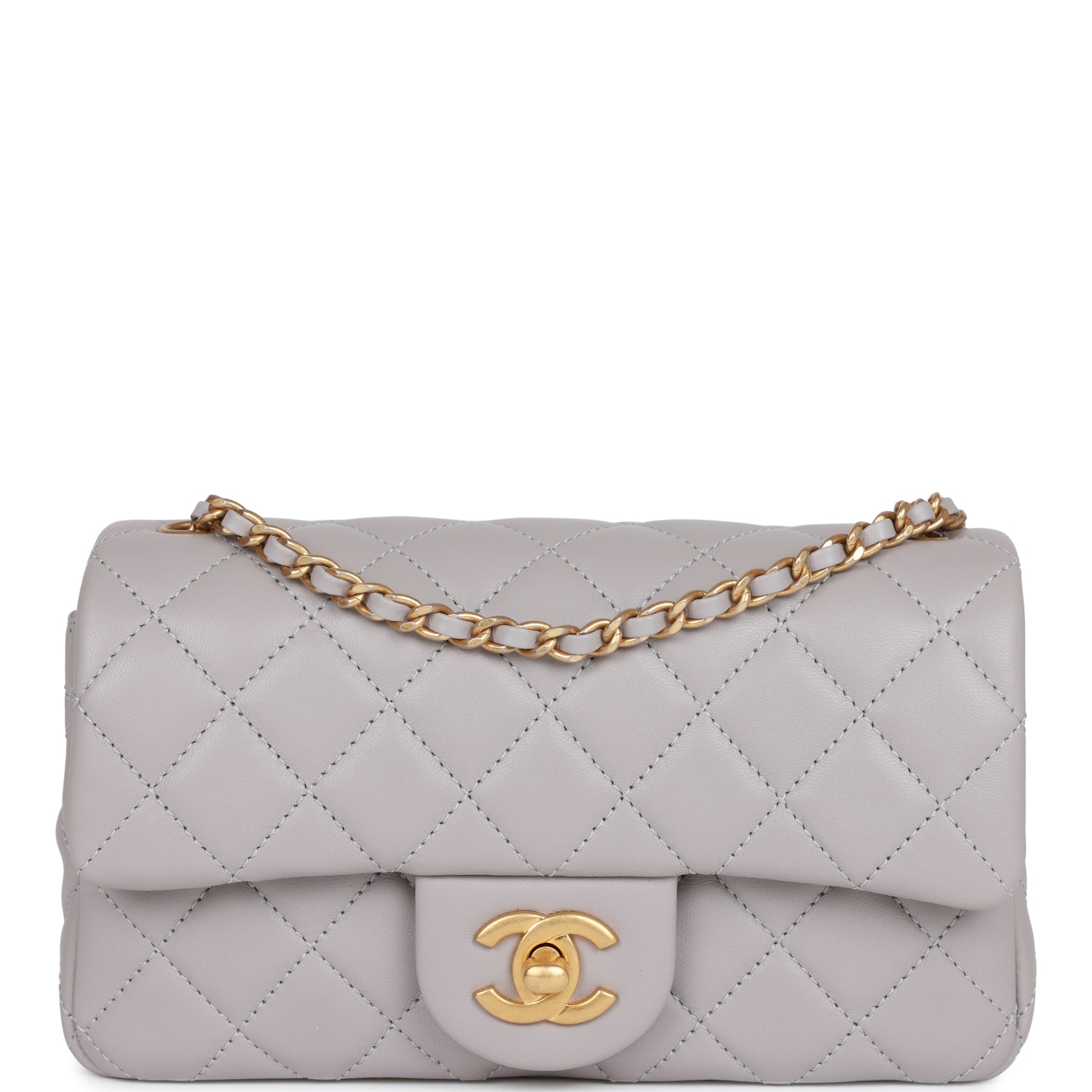 Chanel Pearl Crush Mini Rectangular Flap Bag Light Grey Lambskin Antique Gold Hardware 825681