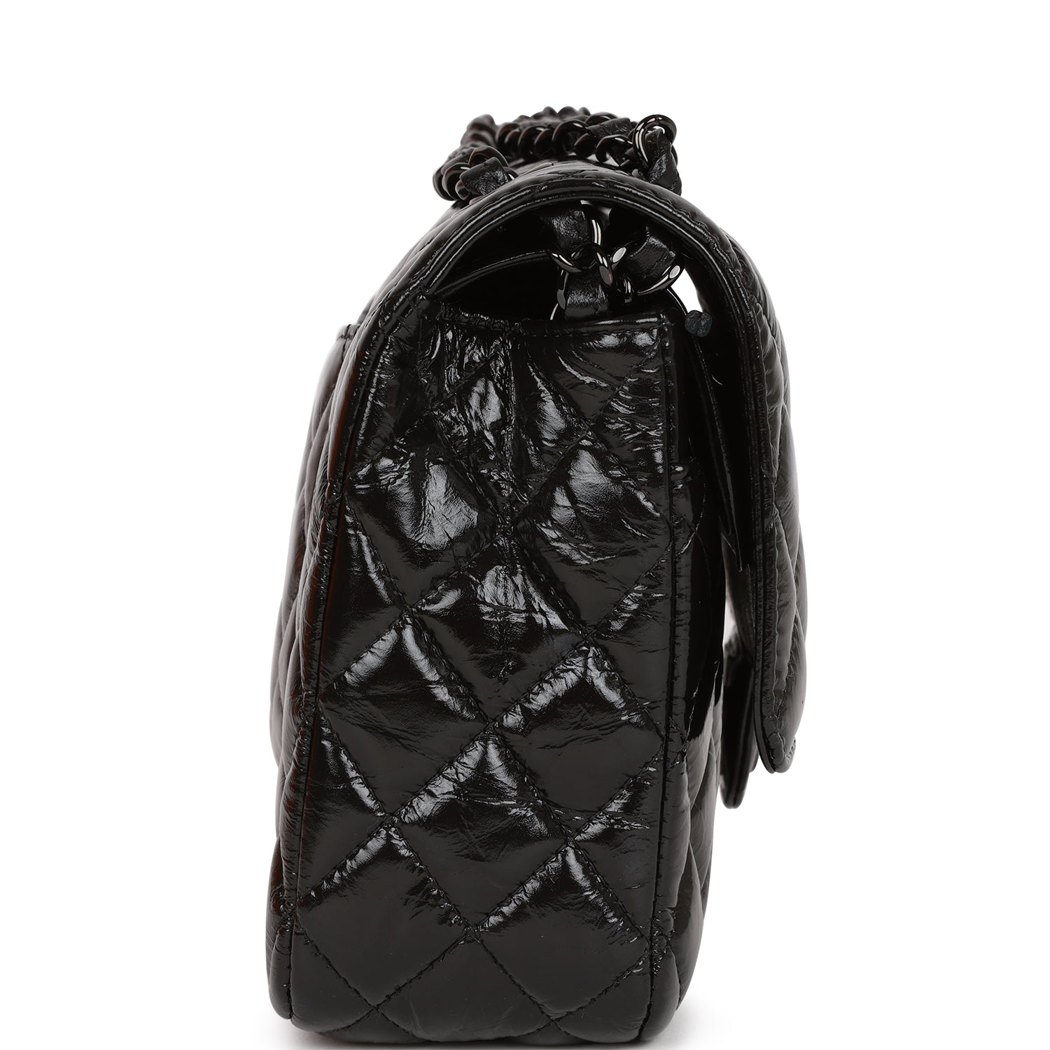 Chanel Medium Classic Double Flap Bag SO Black Crumpled Calfskin Black Hardware 718028