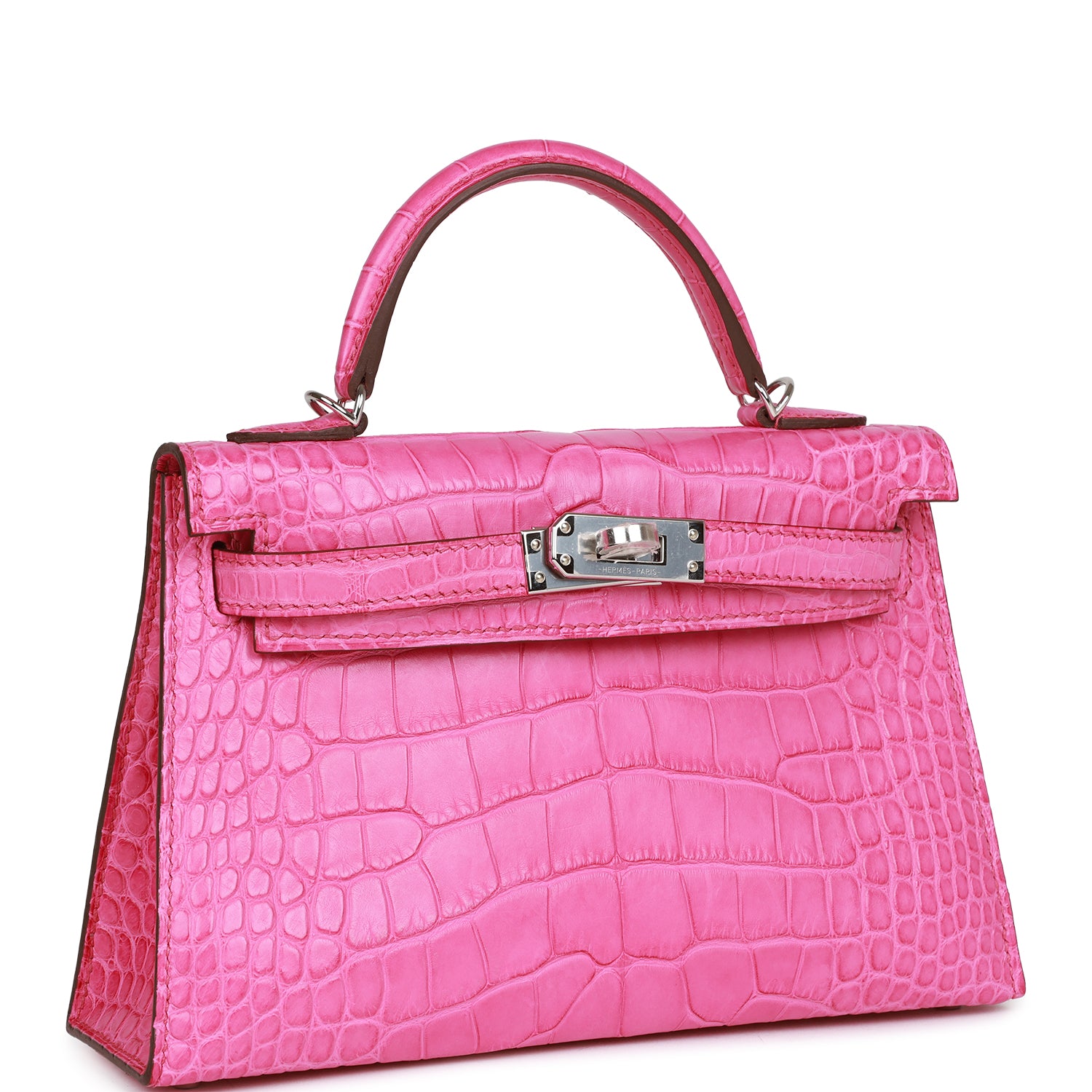 Hermes Kelly Sellier 20 Rose Shocking Matte Alligator Palladium Hardware 157077