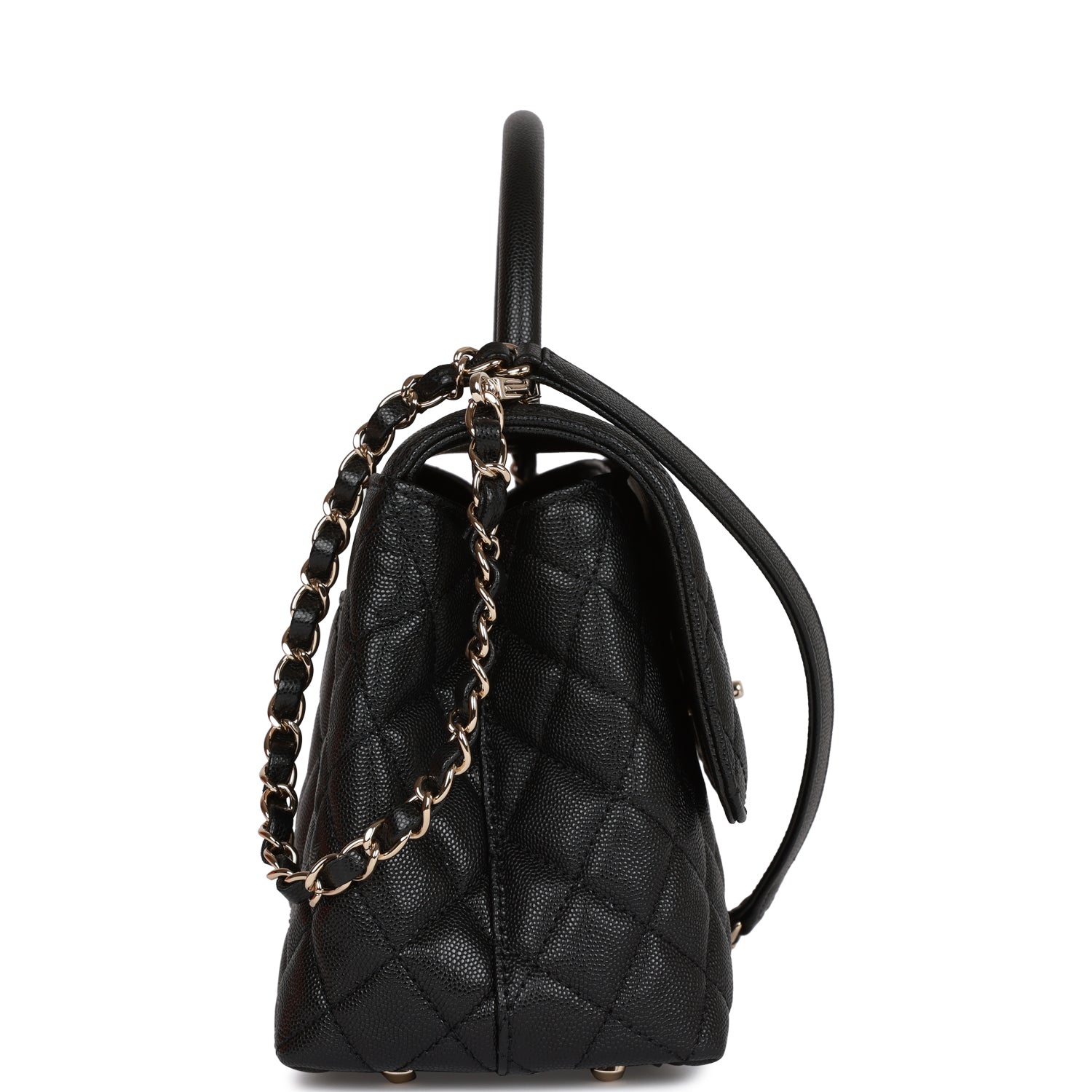Chanel Small Coco Handle Flap Bag Black Caviar Light Gold Hardware A92990