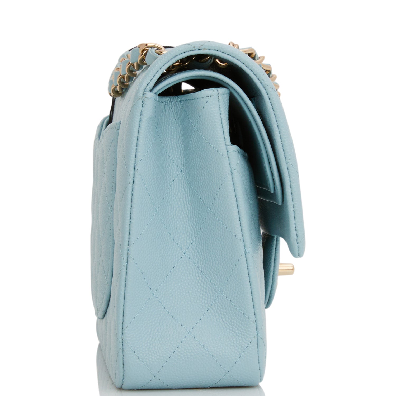 Chanel Medium Classic Double Flap Bag Blue Quilted Caviar Light Gold Hardware 1350534