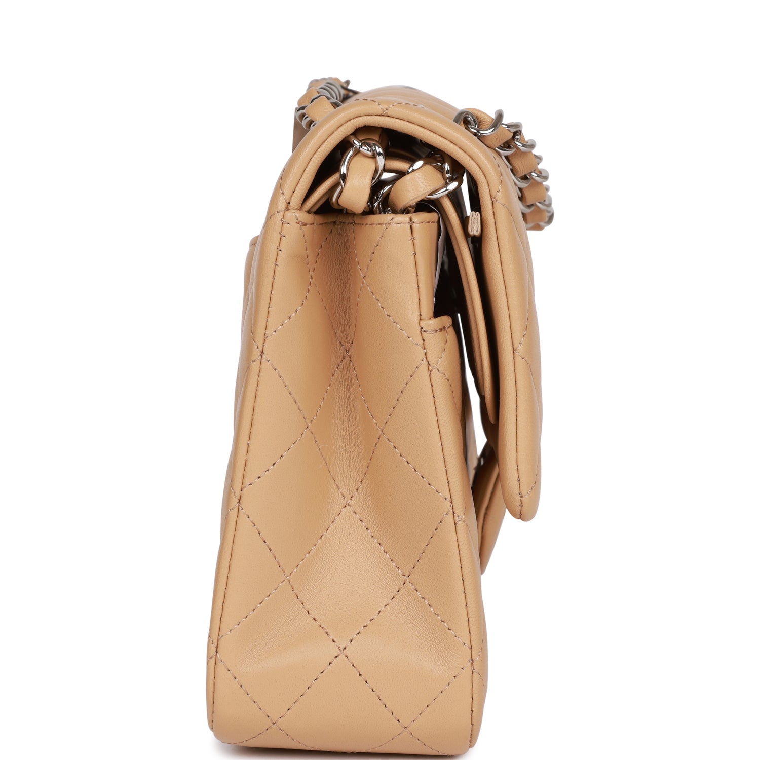 Chanel Medium Classic Double Flap Bag Beige Lambskin Silver Hardware 1343478