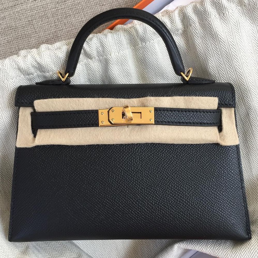 Hermes Kelly Sellier 20 Black Epsom Gold Hardware 321242