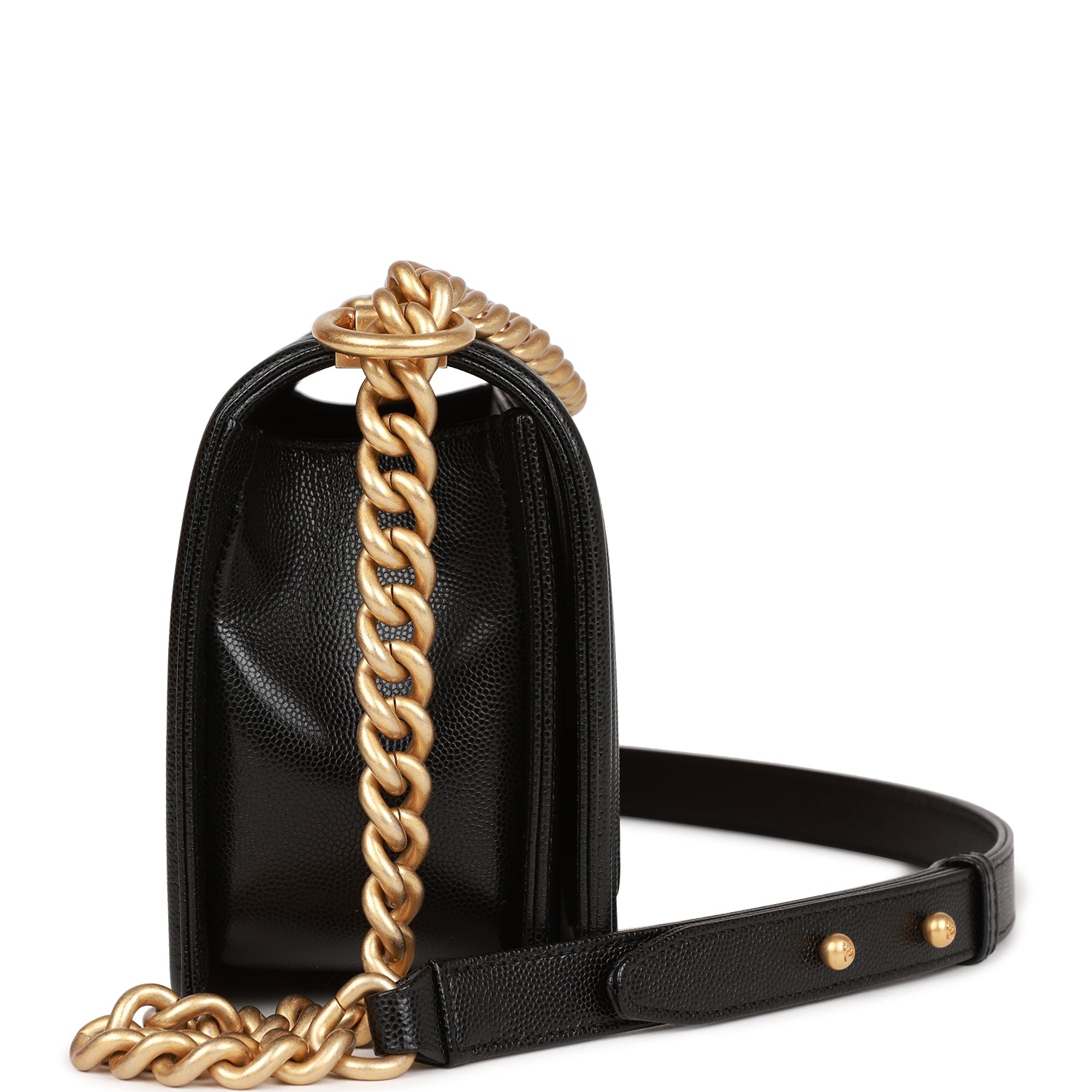 Chanel Medium Boy Bag Black Caviar Antique Gold Hardware 1104164