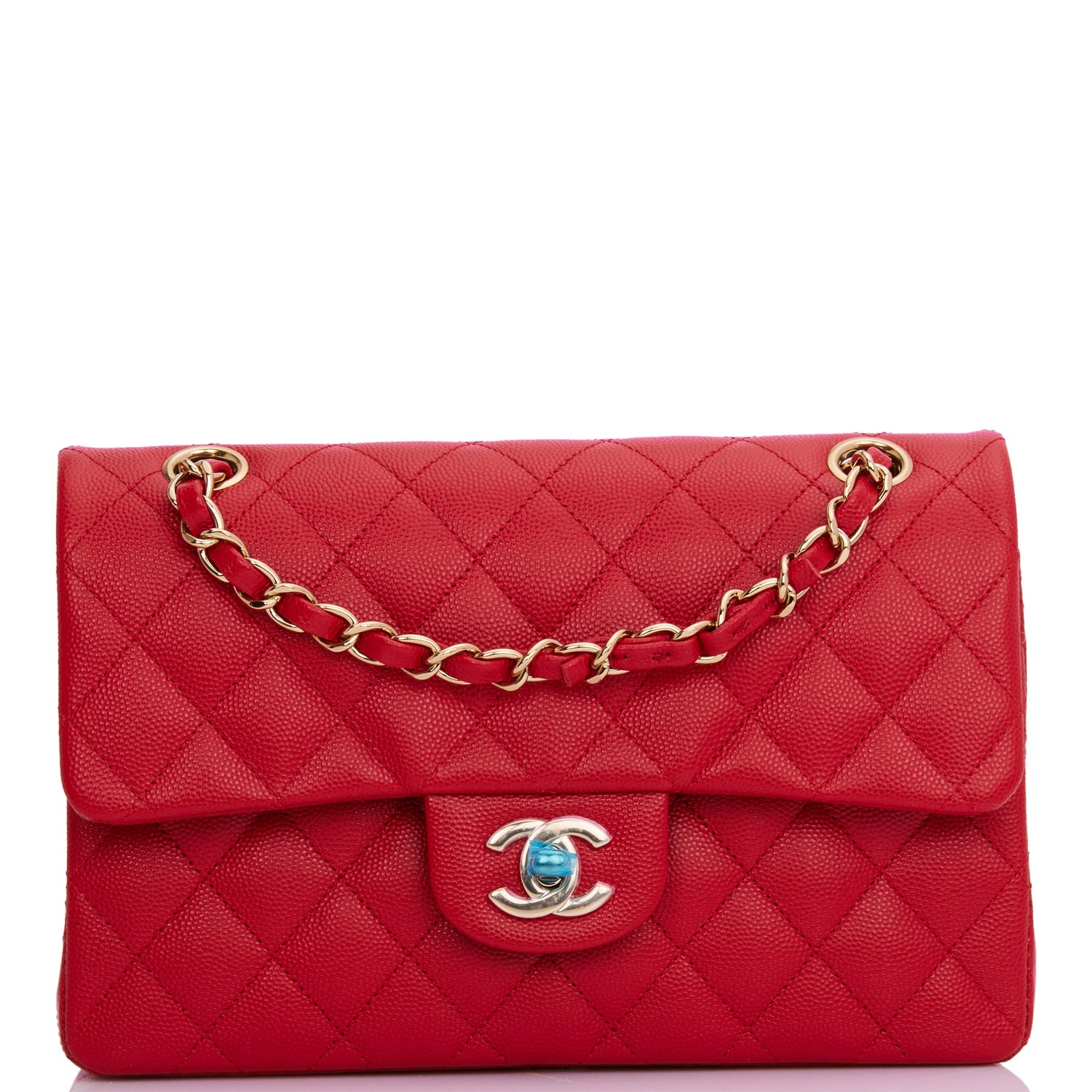 Chanel Small Classic Double Flap Red Caviar Light Gold Hardware 1450187