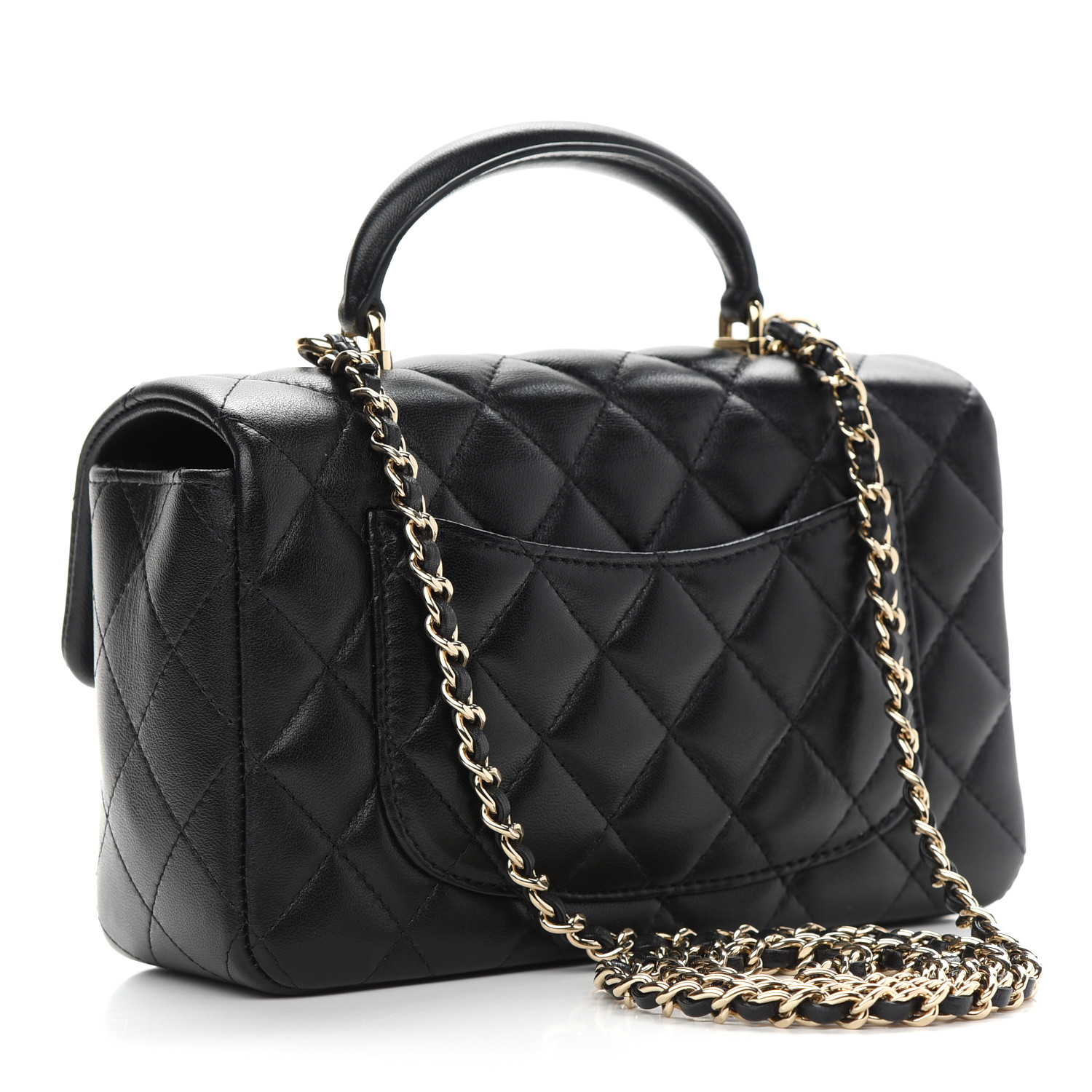 CHANEL Lambskin Quilted Mini Top Handle Rectangular Flap in Black AS2431