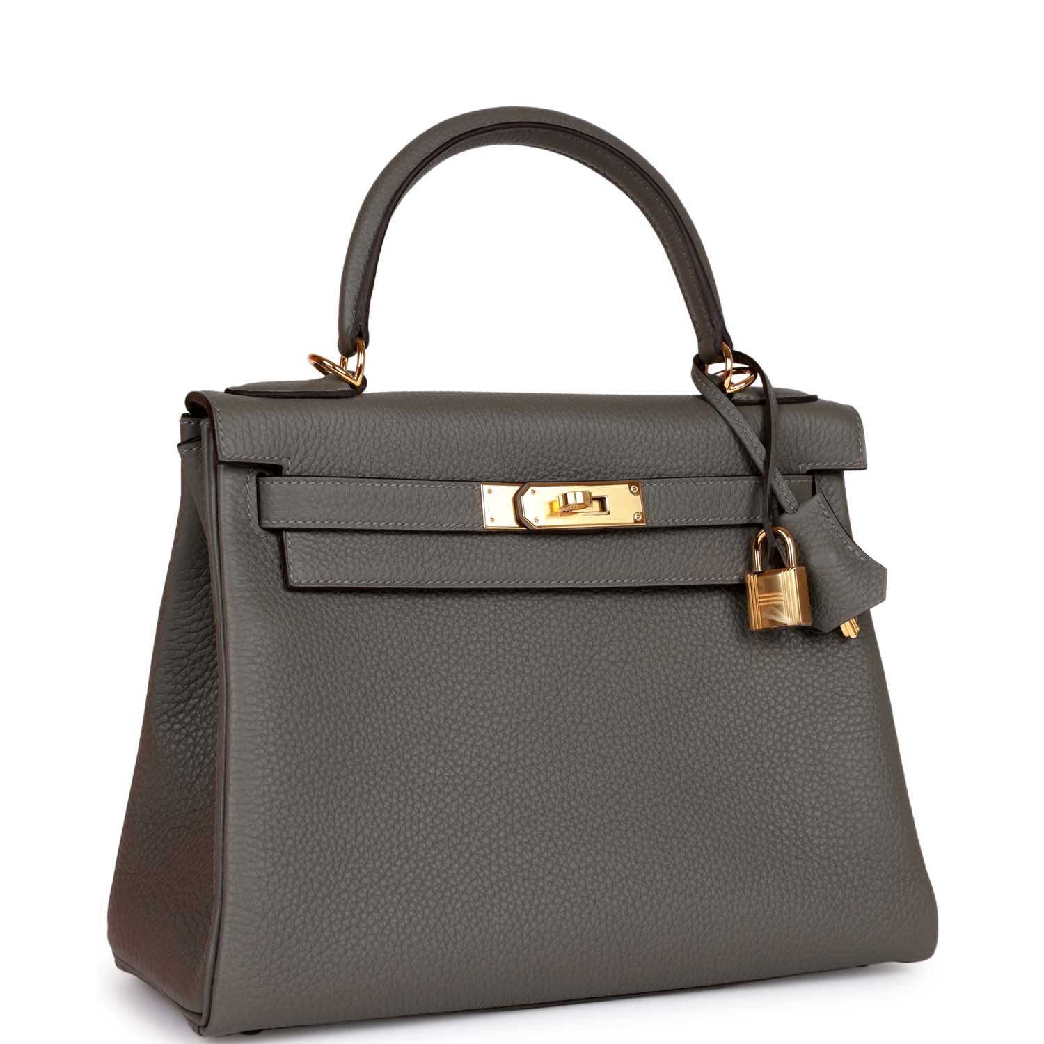 Hermes Kelly Retourne 28 Gris Meyer Clemence Gold Hardware 860791