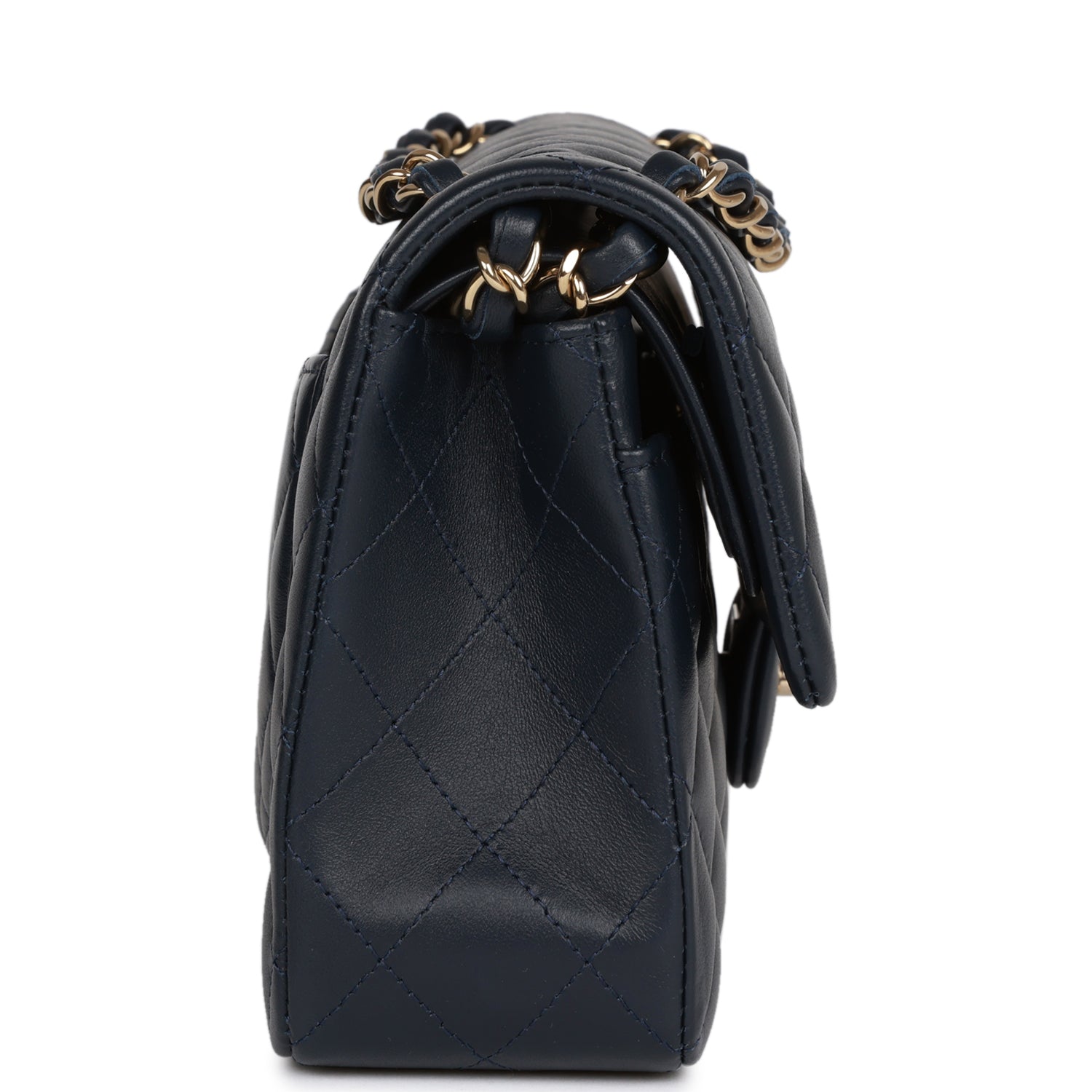 Chanel Small Classic Double Flap Navy Lambskin Light Gold Hardware 91037896
