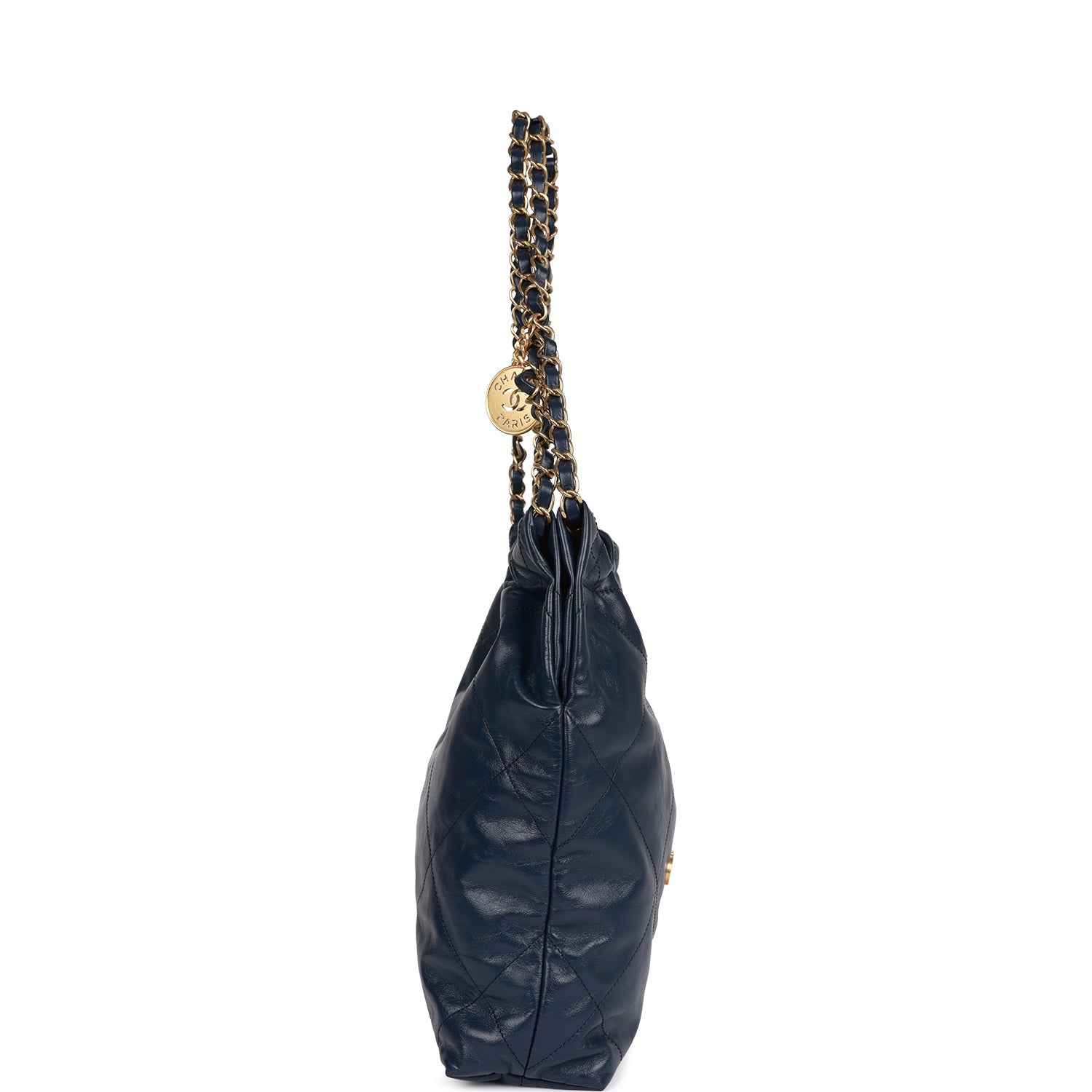 Chanel Large 22 Bag Navy Lambskin Antique Gold Hardware 132378