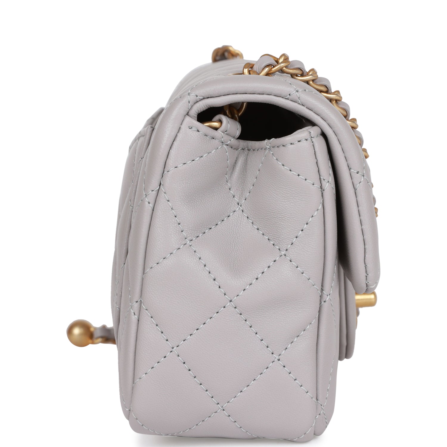 Chanel Pearl Crush Mini Rectangular Flap Bag Light Grey Lambskin Antique Gold Hardware 825681