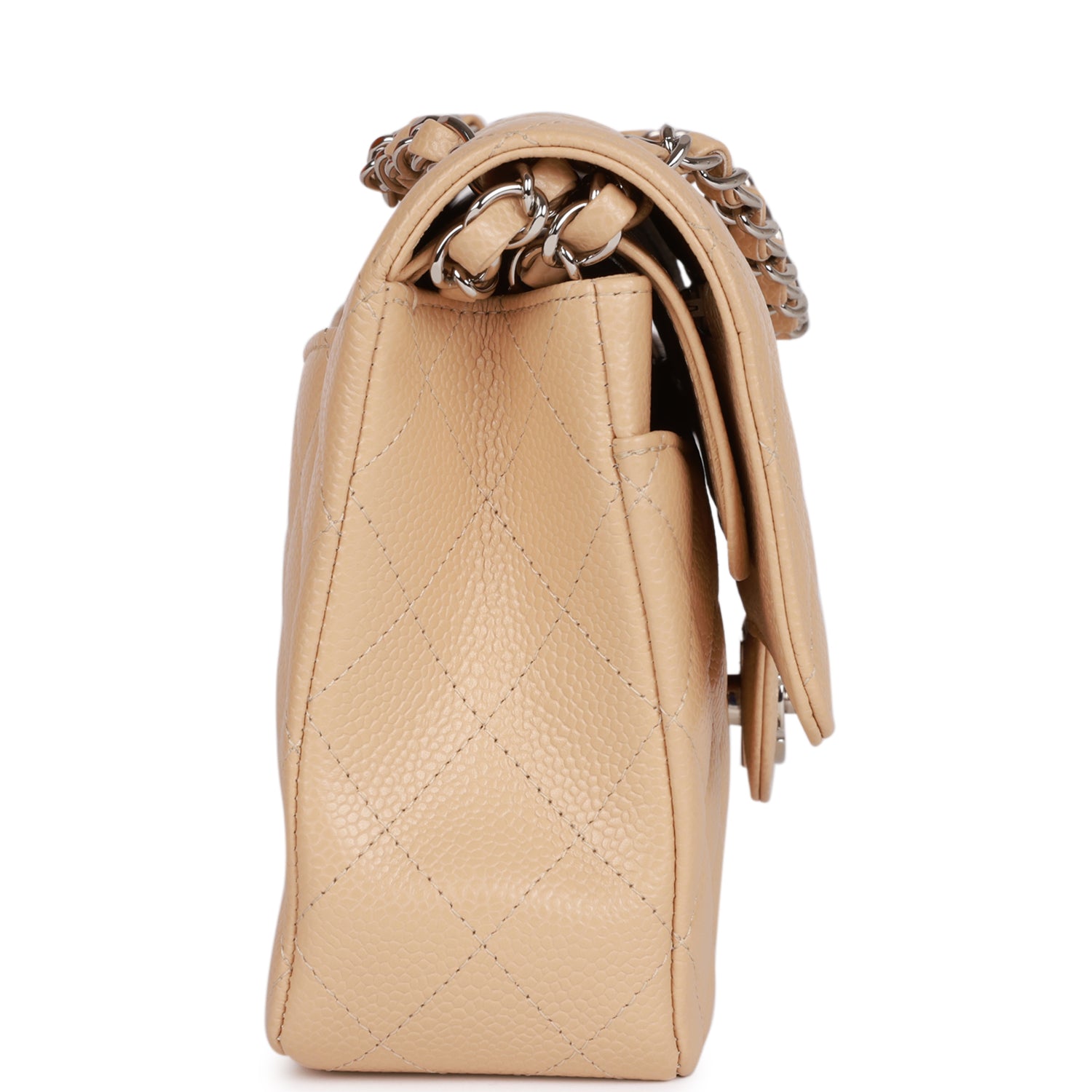 Chanel Medium Classic Double Flap Bag Beige Caviar Silver Hardware 903892