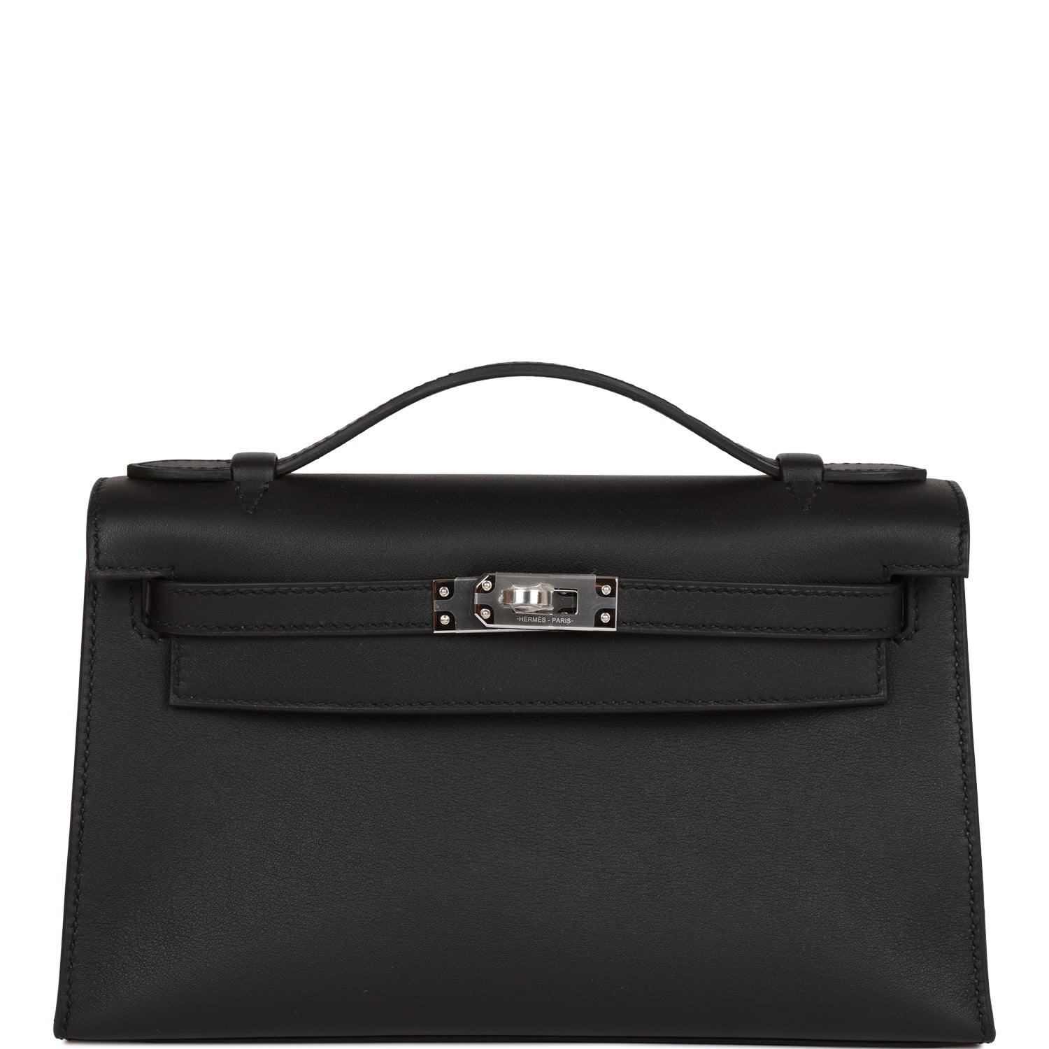 Hermes Kelly Pochette Black Swift Palladium Hardware 996725