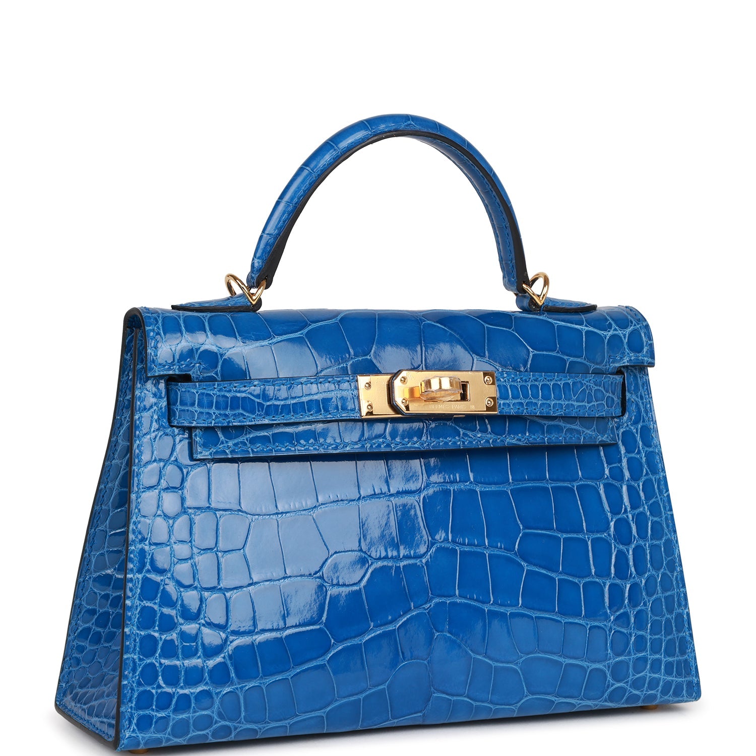 Hermes Kelly Sellier 20 Bleu Zellige Shiny Alligator Gold Hardware 157079