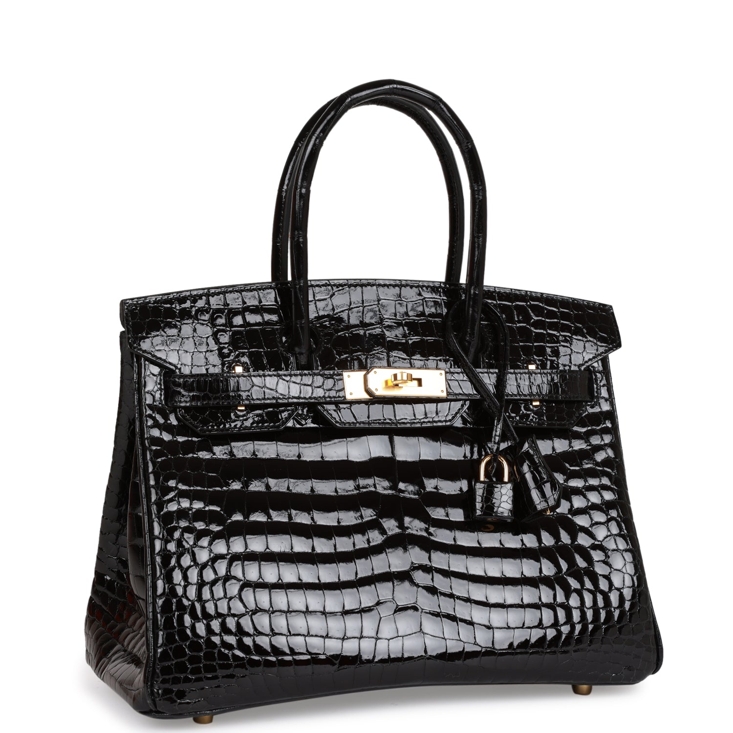 Hermes Birkin 30 Black Shiny Niloticus Crocodile Gold Hardware 111541