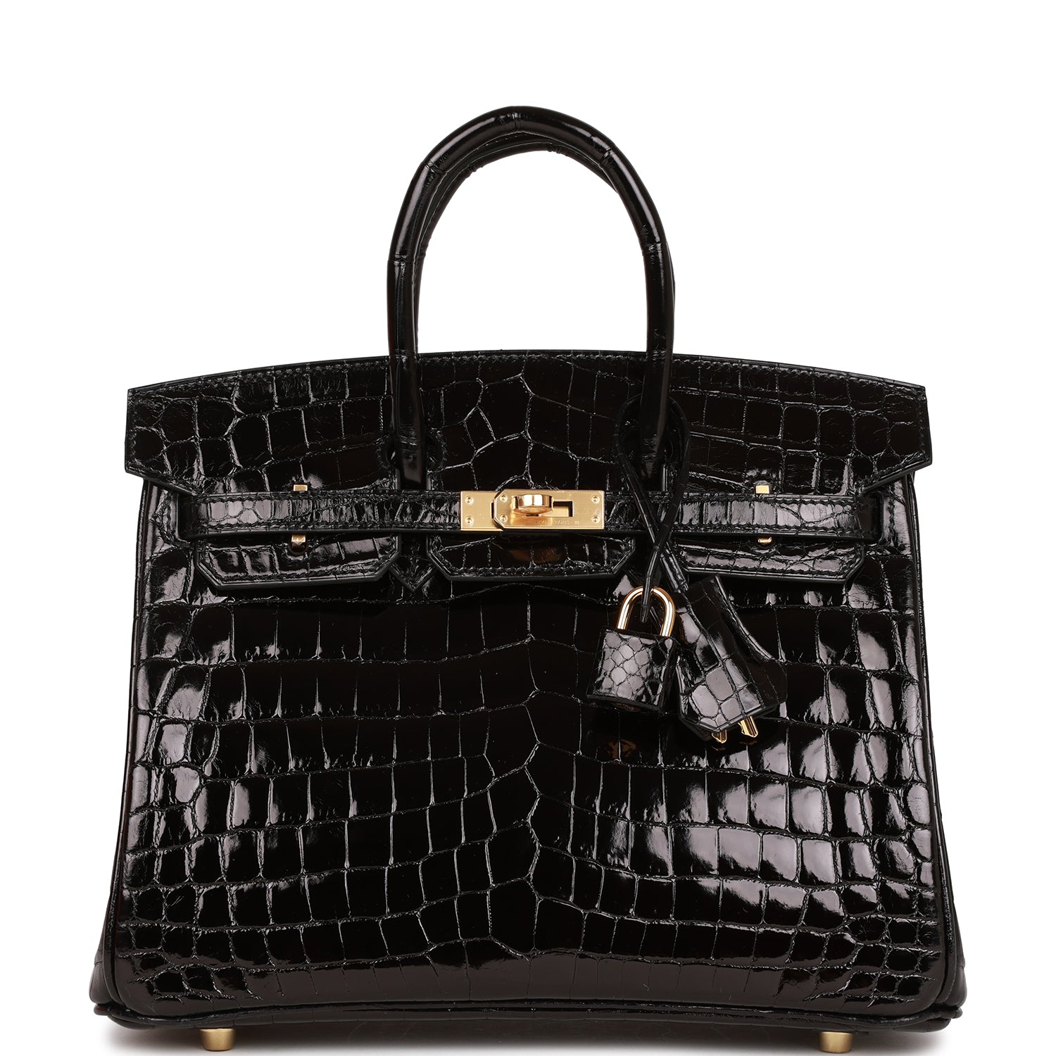 Hermes Birkin 25 Black Shiny Niloticus Crocodile Gold Hardware 31283476