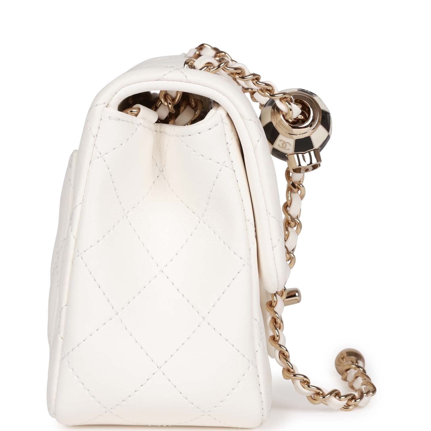 Chanel Pearl Crush Mini Square Flap Bag White Lambskin Light Gold Hardware AS1786