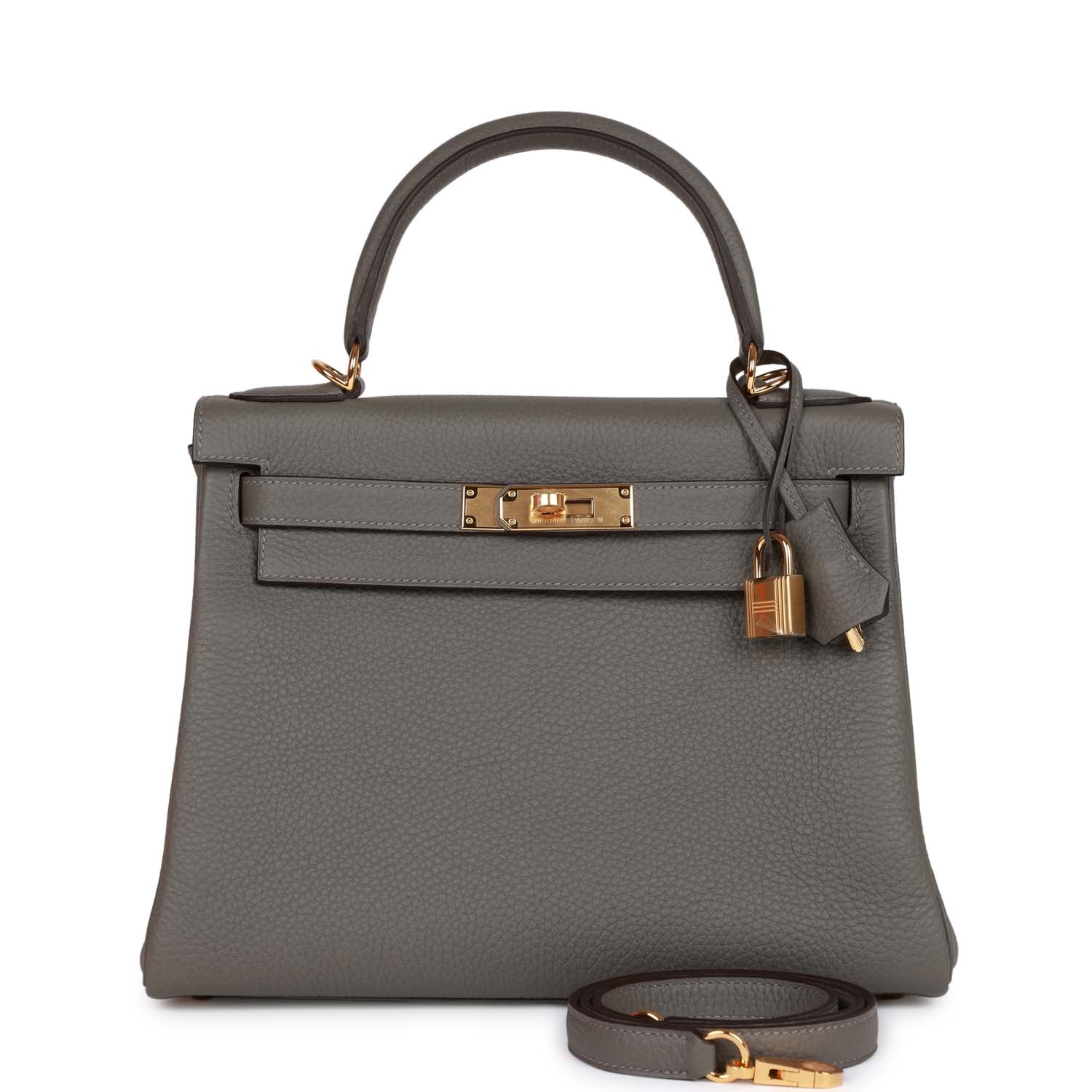 Hermes Kelly Retourne 28 Gris Meyer Clemence Gold Hardware 860791