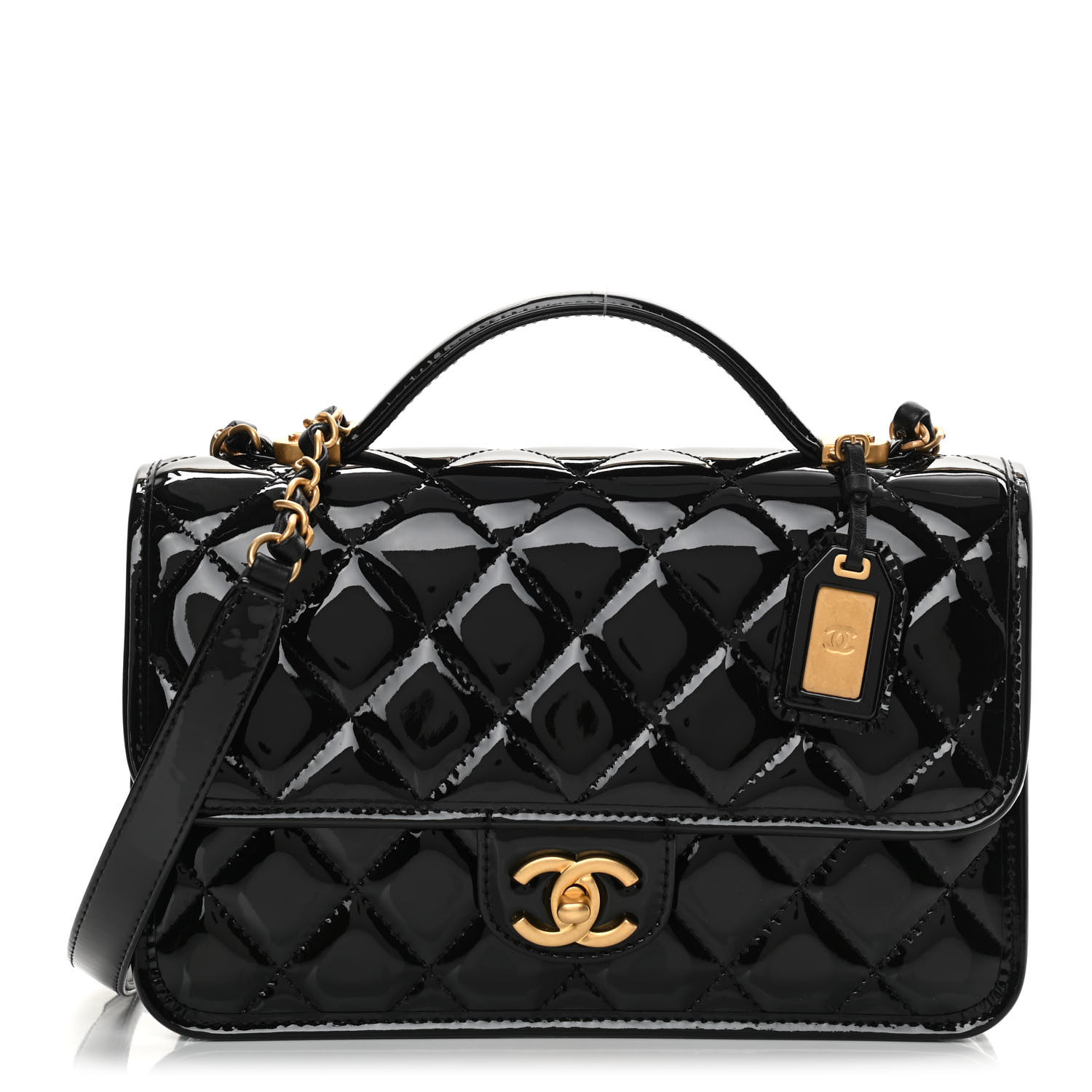 Patent Quilted Small Top Handle Flap Black A66434