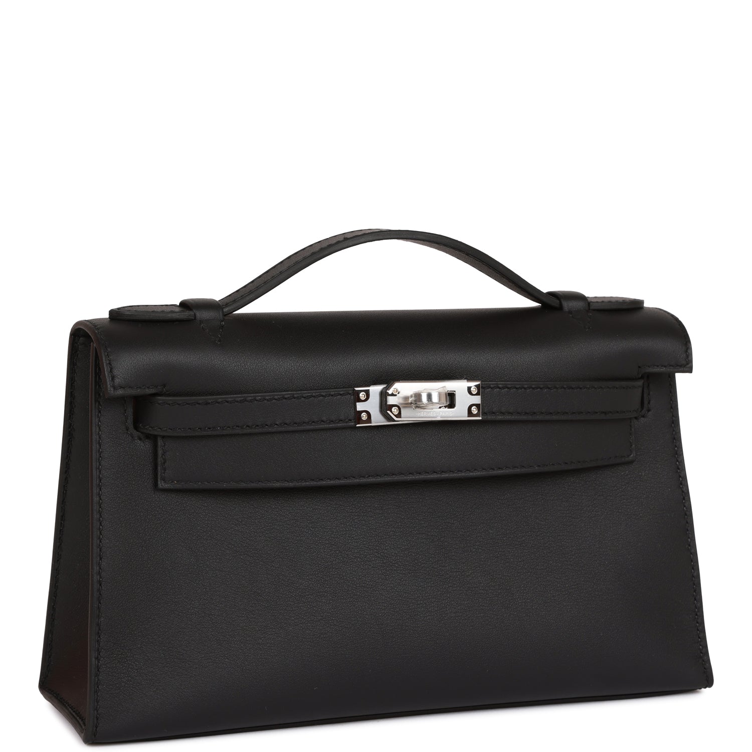 Hermes Kelly Pochette Black Swift Palladium Hardware 996725