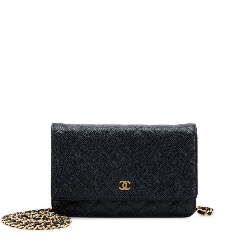 Black Quilted Caviar Wallet on Chain Gold Hardware 1193655