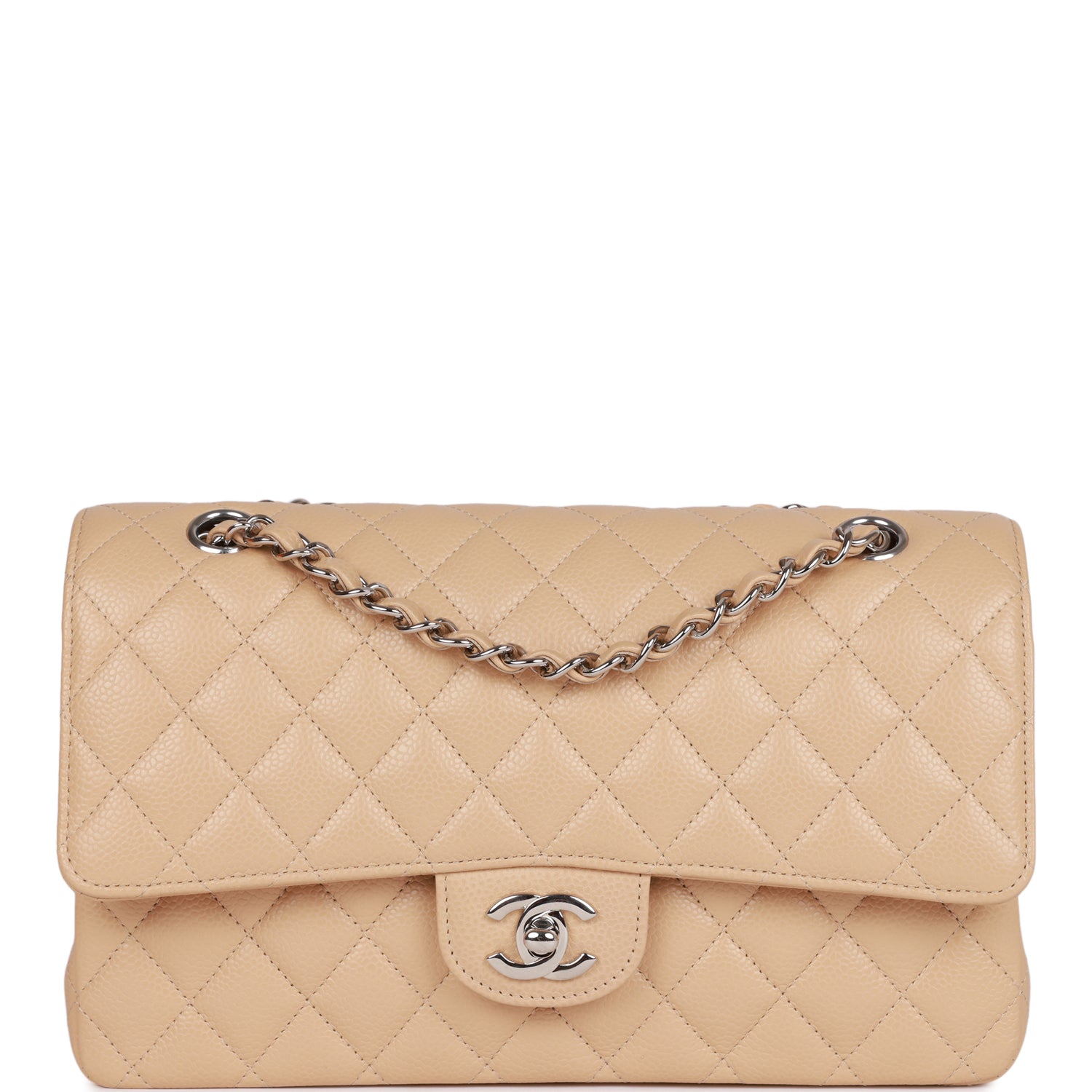 Chanel Medium Classic Double Flap Bag Beige Caviar Silver Hardware 903892