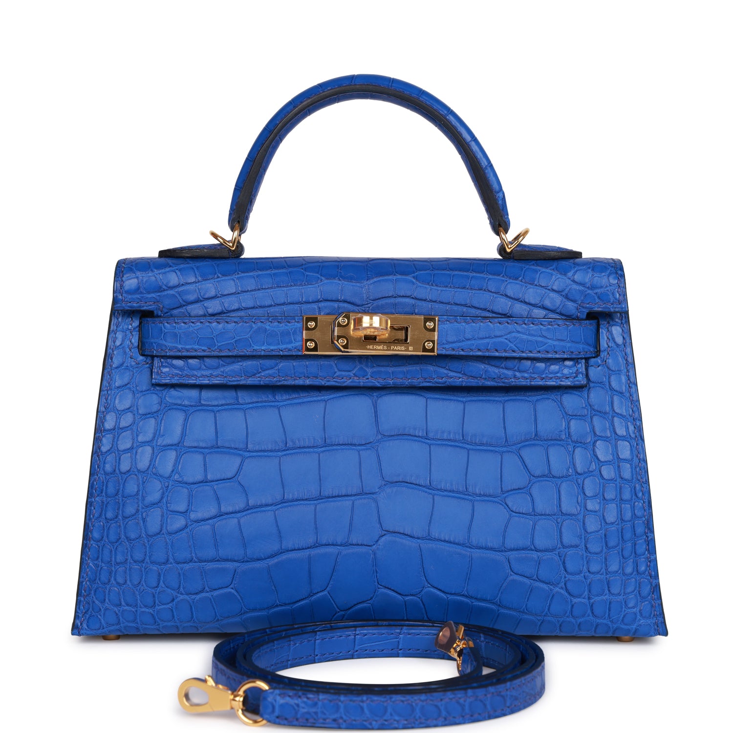Hermes Kelly Sellier 20 Bleu Royal Matte Alligator Gold Hardware 467474