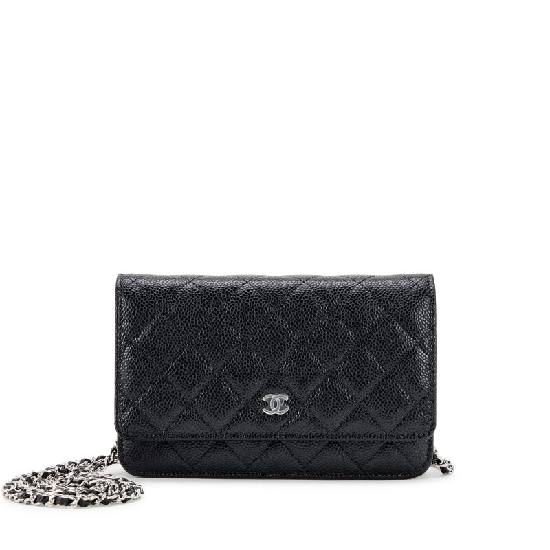 Black Quilted Caviar Wallet On Chain Silver Hardware 1136289