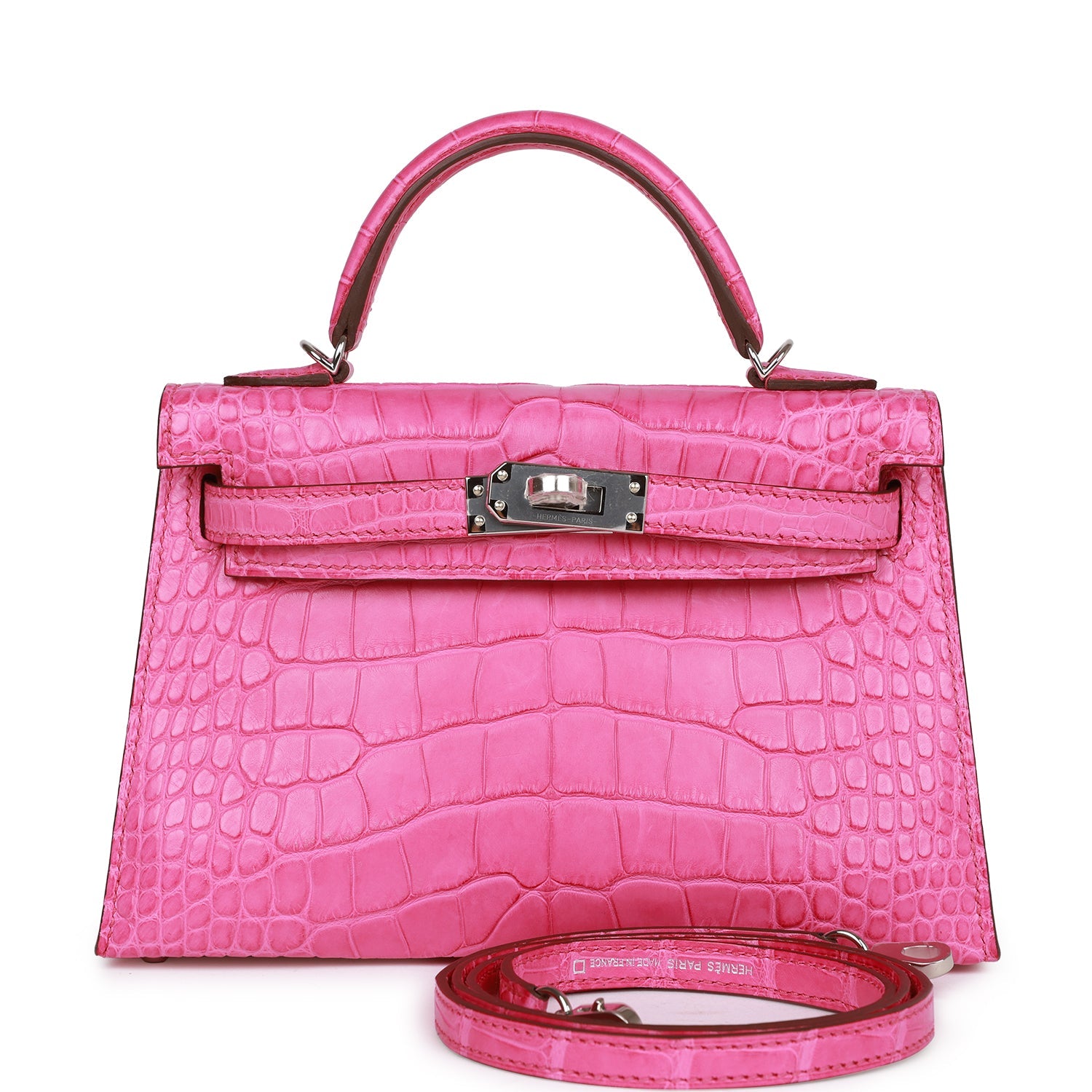 Hermes Kelly Sellier 20 Rose Shocking Matte Alligator Palladium Hardware 157077