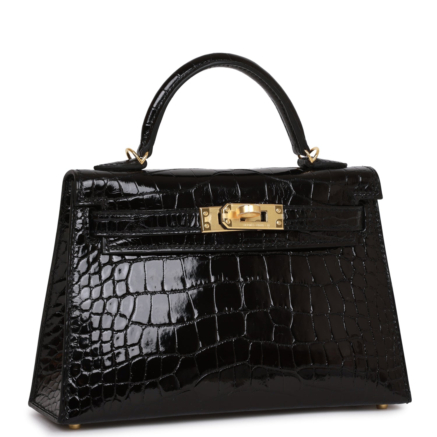 Hermes Kelly Sellier 20 Black Shiny Alligator Gold Hardware 416495