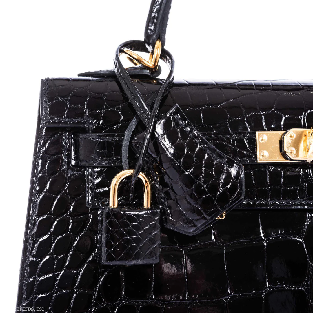 Hermes Kelly 25 Sellier Black Alligator Gold Hardware 739646