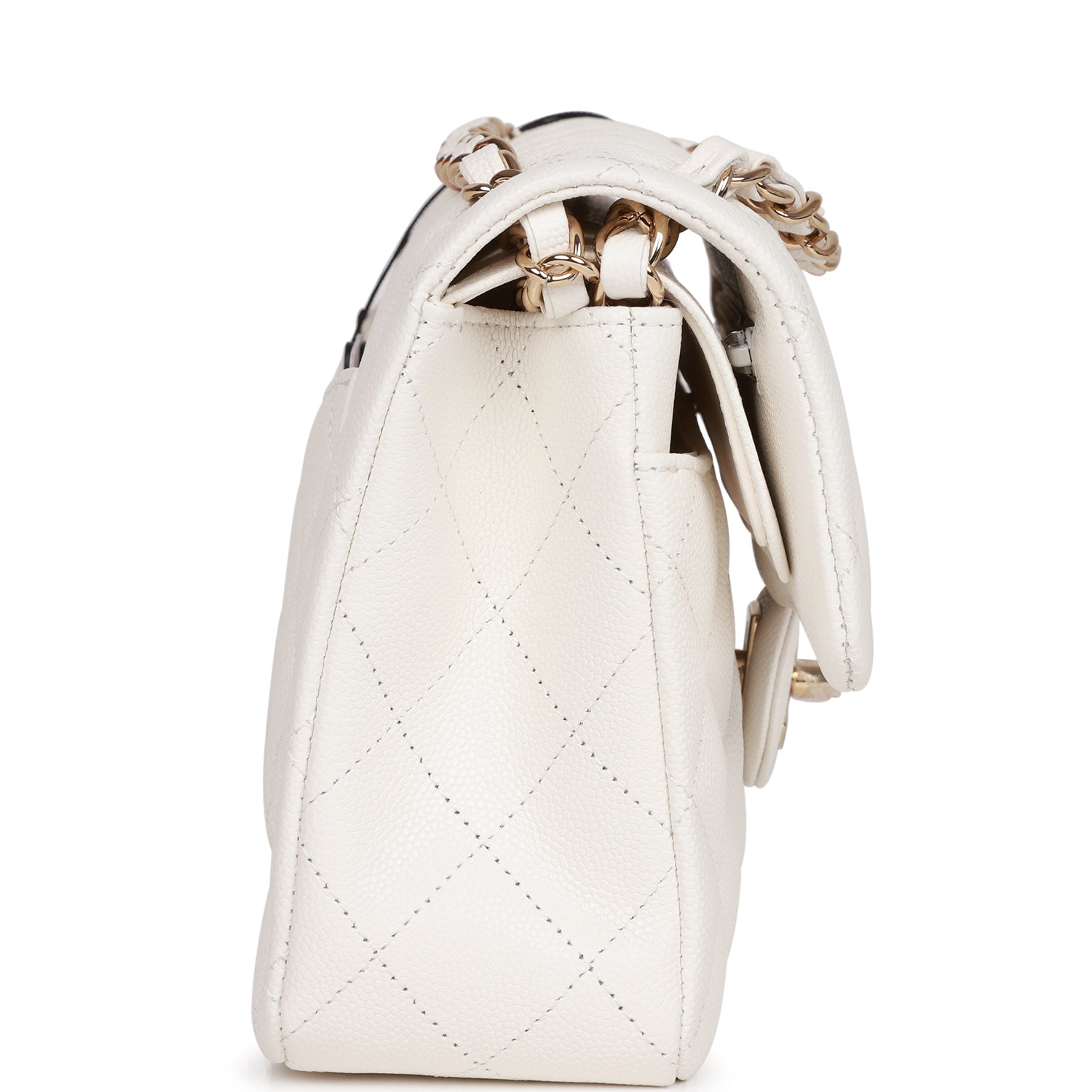 Chanel Small Classic Double Flap White Caviar Light Gold Hardware A01112