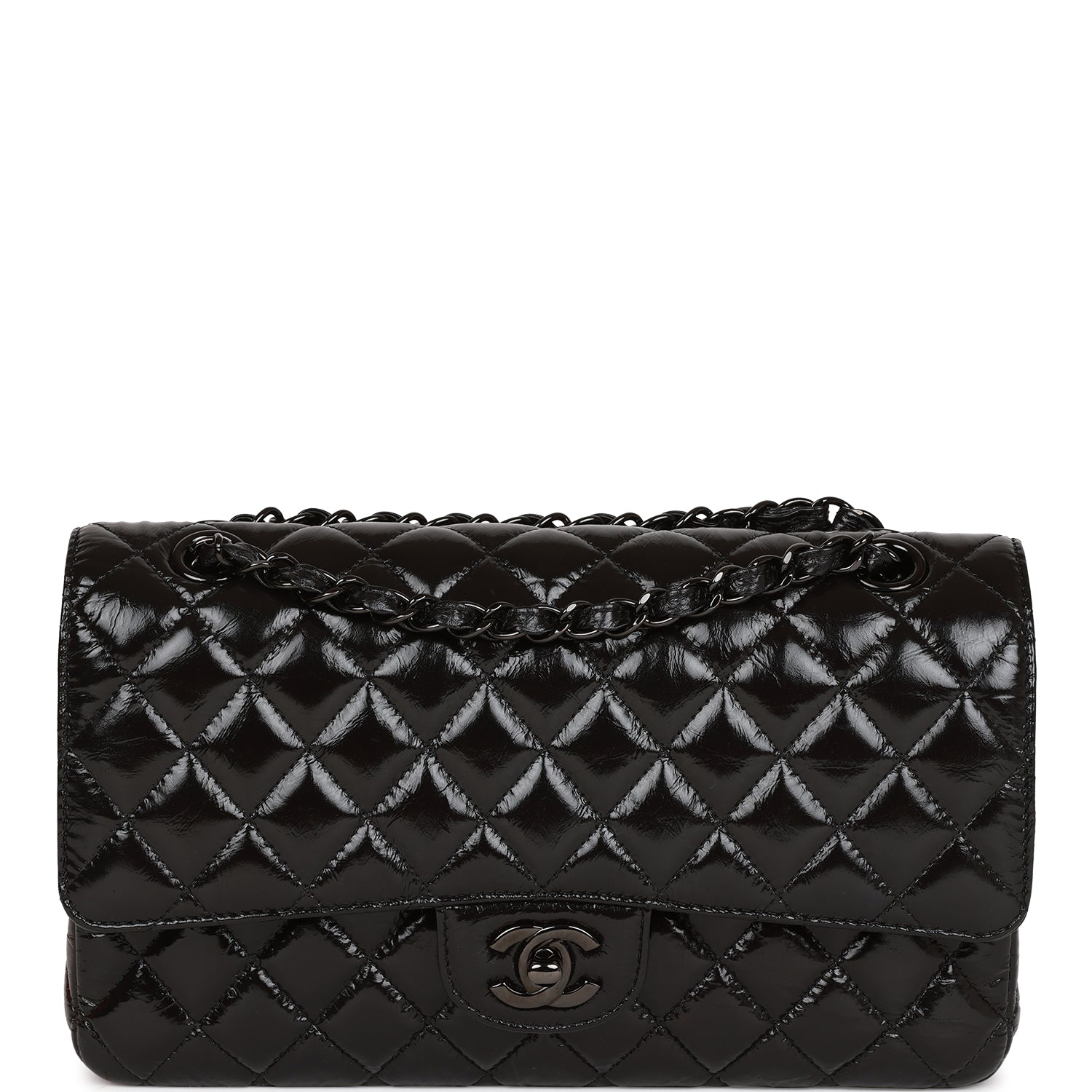 Chanel Medium Classic Double Flap Bag SO Black Crumpled Calfskin Black Hardware 718028
