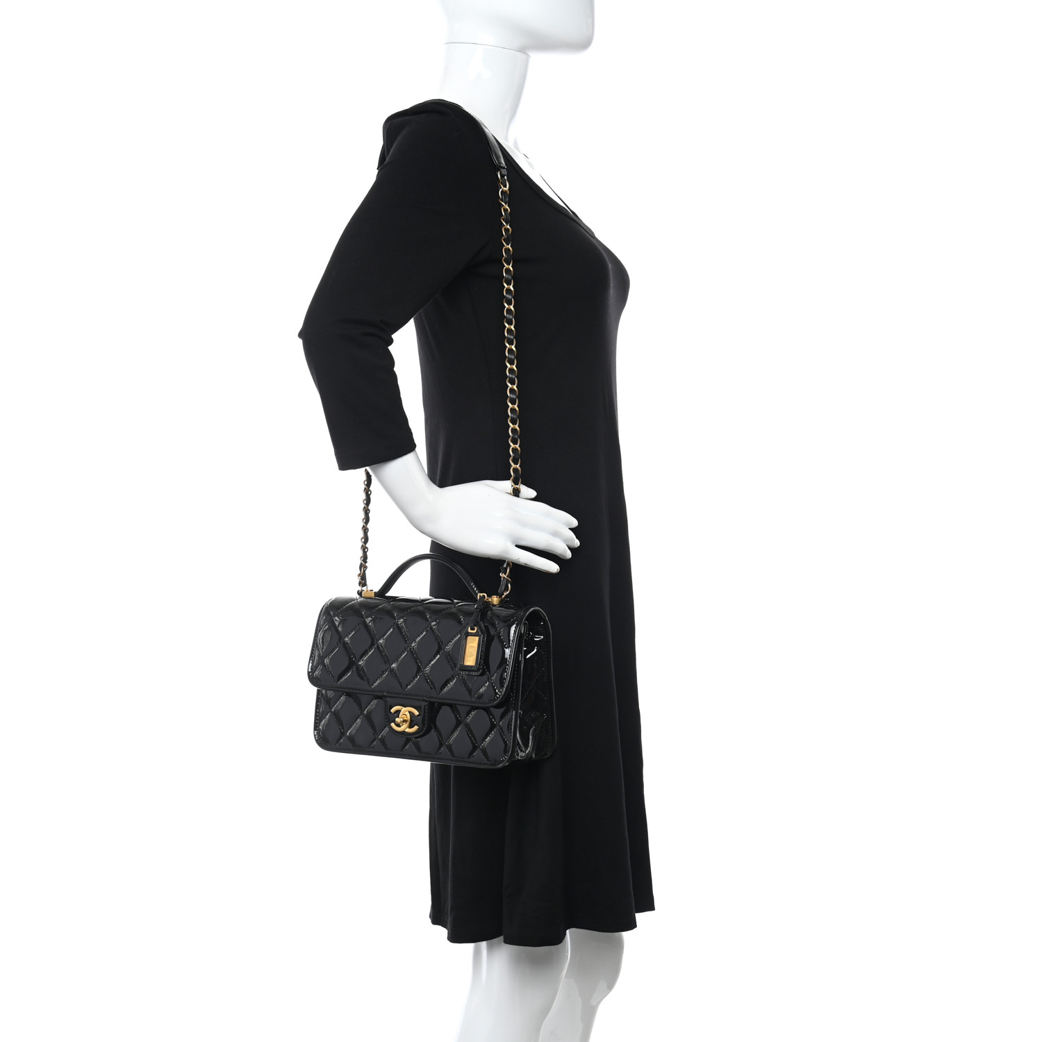 Patent Quilted Small Top Handle Flap Black A66434
