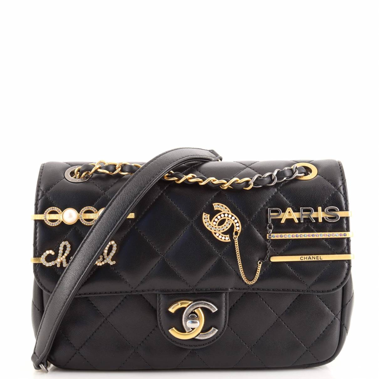 Chanel Black Small Flap Bag Embellished Glass Pearls AS2979
