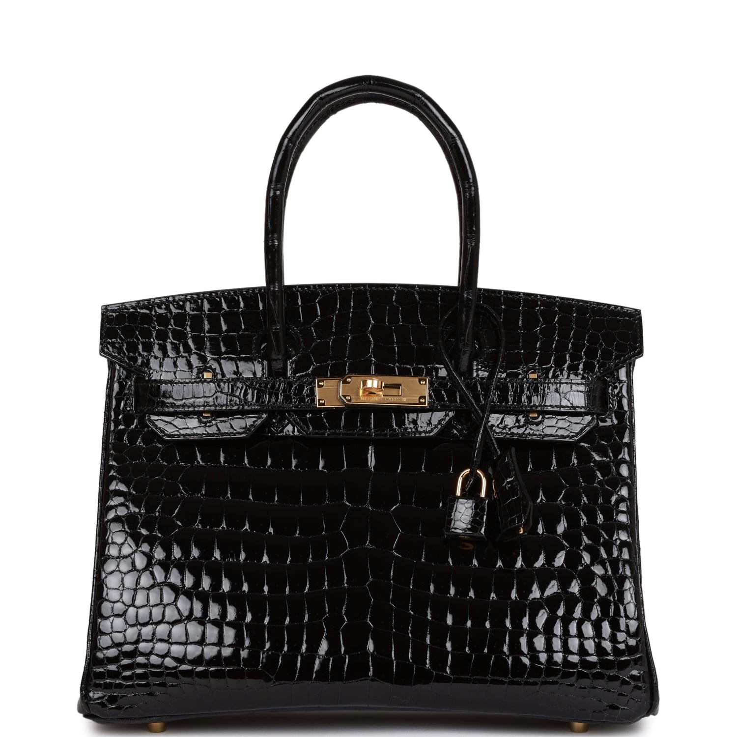 Hermes Birkin 30 Black Shiny Niloticus Crocodile Gold Hardware 111541