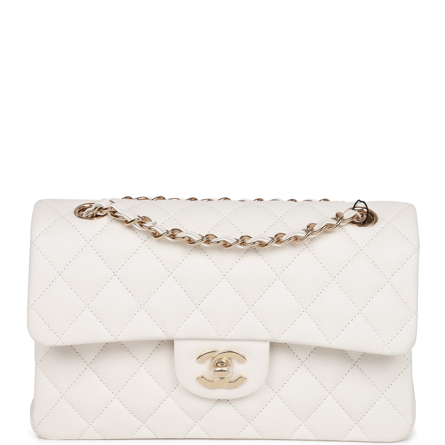 Chanel Small Classic Double Flap White Caviar Light Gold Hardware A01112