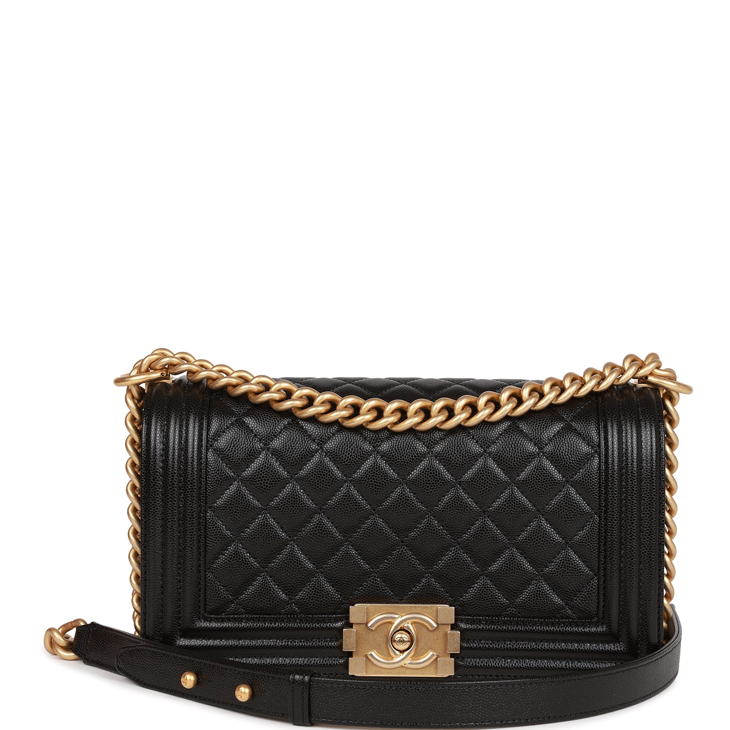 Chanel Medium Boy Bag Black Caviar Antique Gold Hardware 1104164