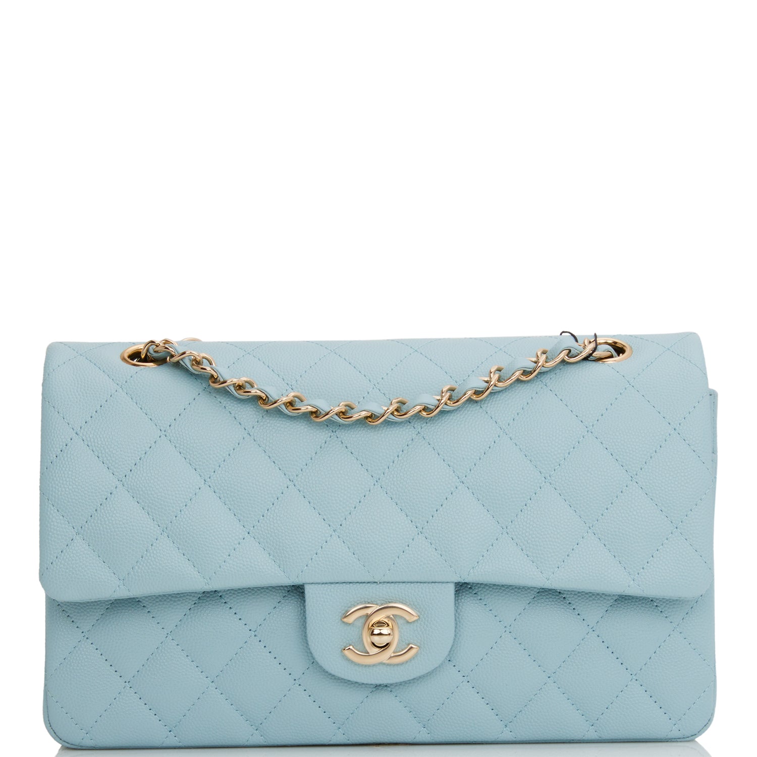 Chanel Medium Classic Double Flap Bag Blue Quilted Caviar Light Gold Hardware 1350534