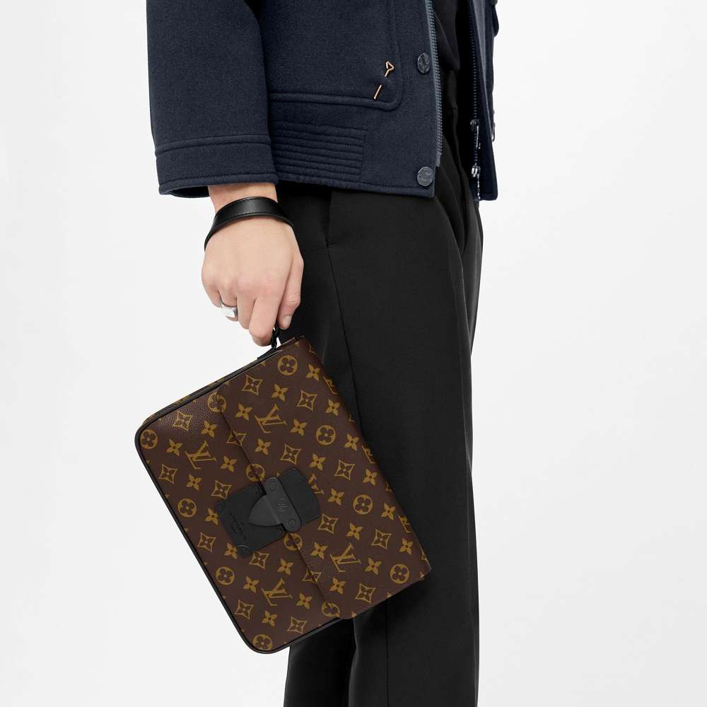 S Lock A4 Pouch Monogram Macassar Canvas M80560