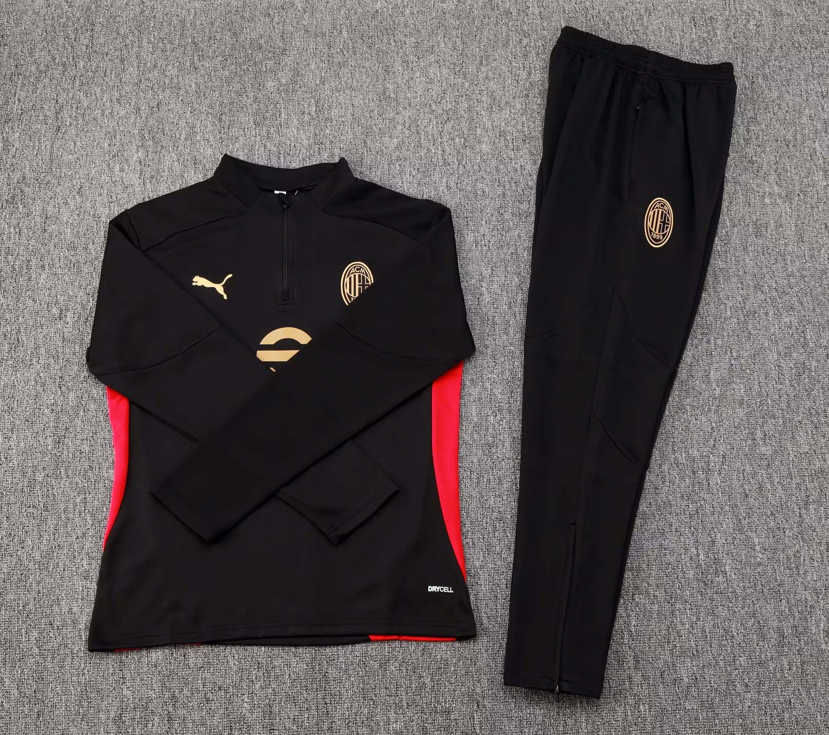 2024/2025 AC Milan Half-Pull Training Suit Black Soccer Jersey 1:1 Thai Quality Set