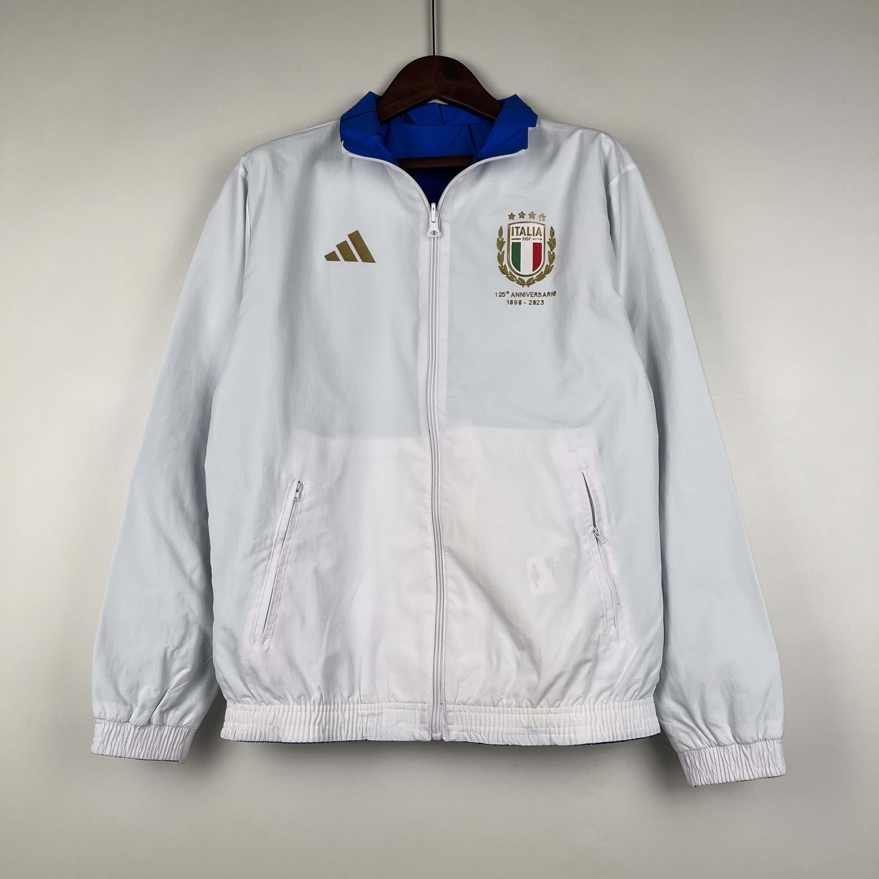 2023-2024 Italy Reversible Windbreaker (White-Blue)Soccer Jersey 1:1 Thai Quality