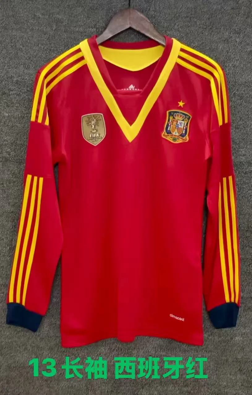 2013 Retro Spain Home Red Long Sleeve Soccer Jersey